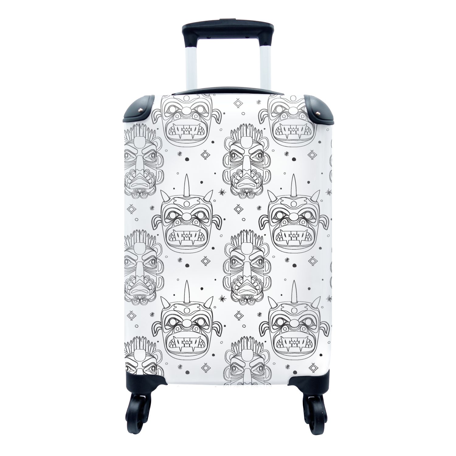 Trolley, für rollen, - Reisetasche Masken MuchoWow Handgepäck mit 4 Reisekoffer - Inka Handgepäckkoffer Schwarz Ferien, Weiß, - und Rollen, Gemustert