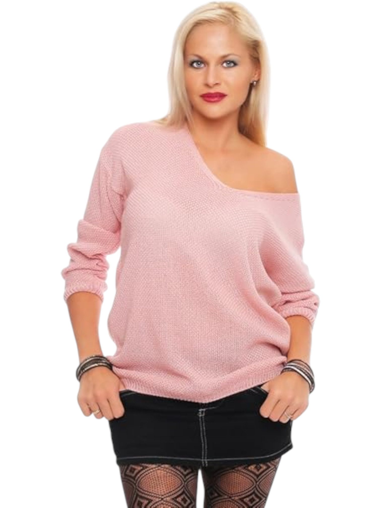 Mississhop V-Ausschnitt-Pullover Damen Strick Pullover Sweatshirt Pulli 301 günstig online kaufen
