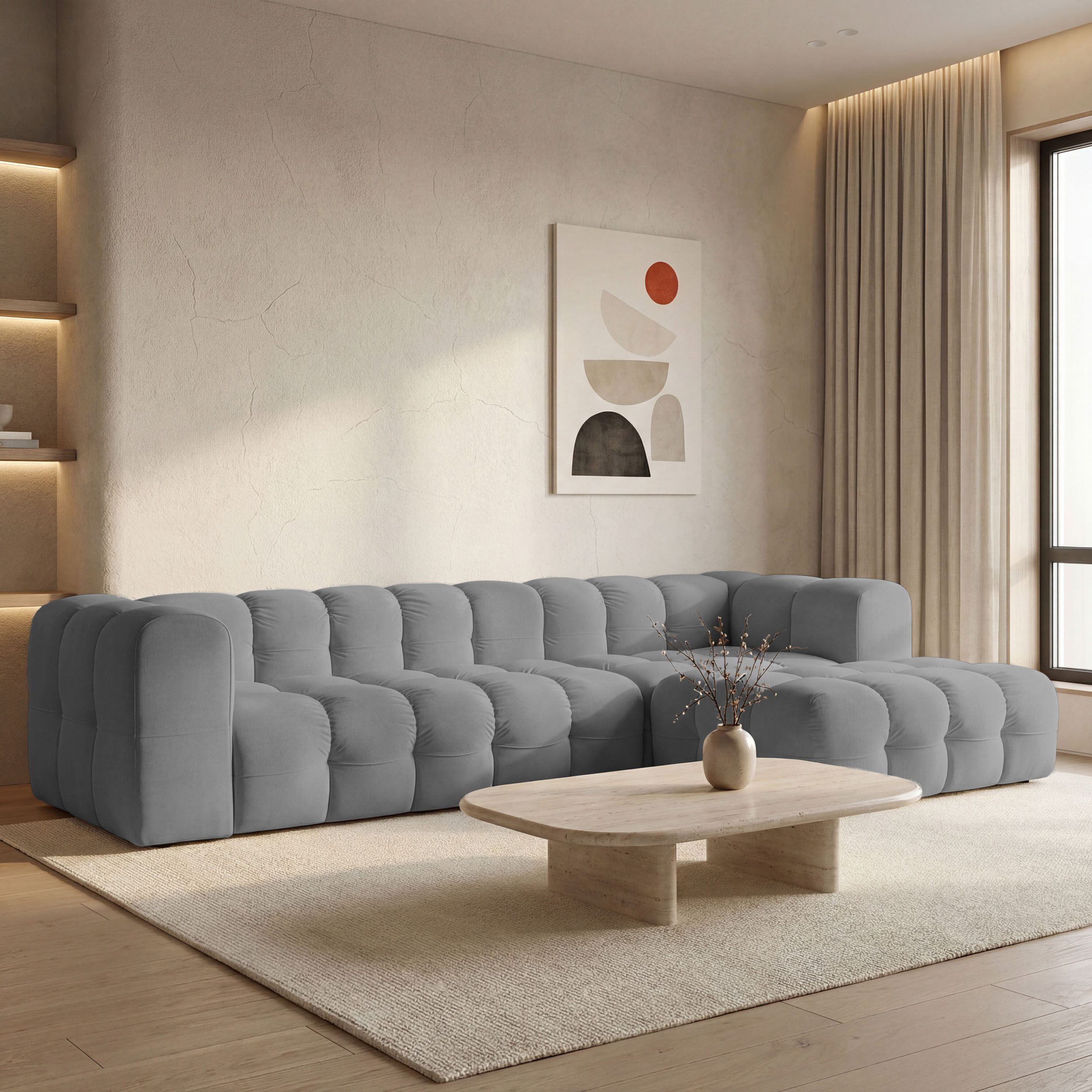 WFL GROUP Ecksofa Mochi L-Form 5-Sitzer, Groß XXL, Links oder Rechts, MADE IN EU, im Loft-Stil, Skandi-Design 290 × 193 × 75 cm, Freistehende Wohnlandschaft Samt Velour Stoff