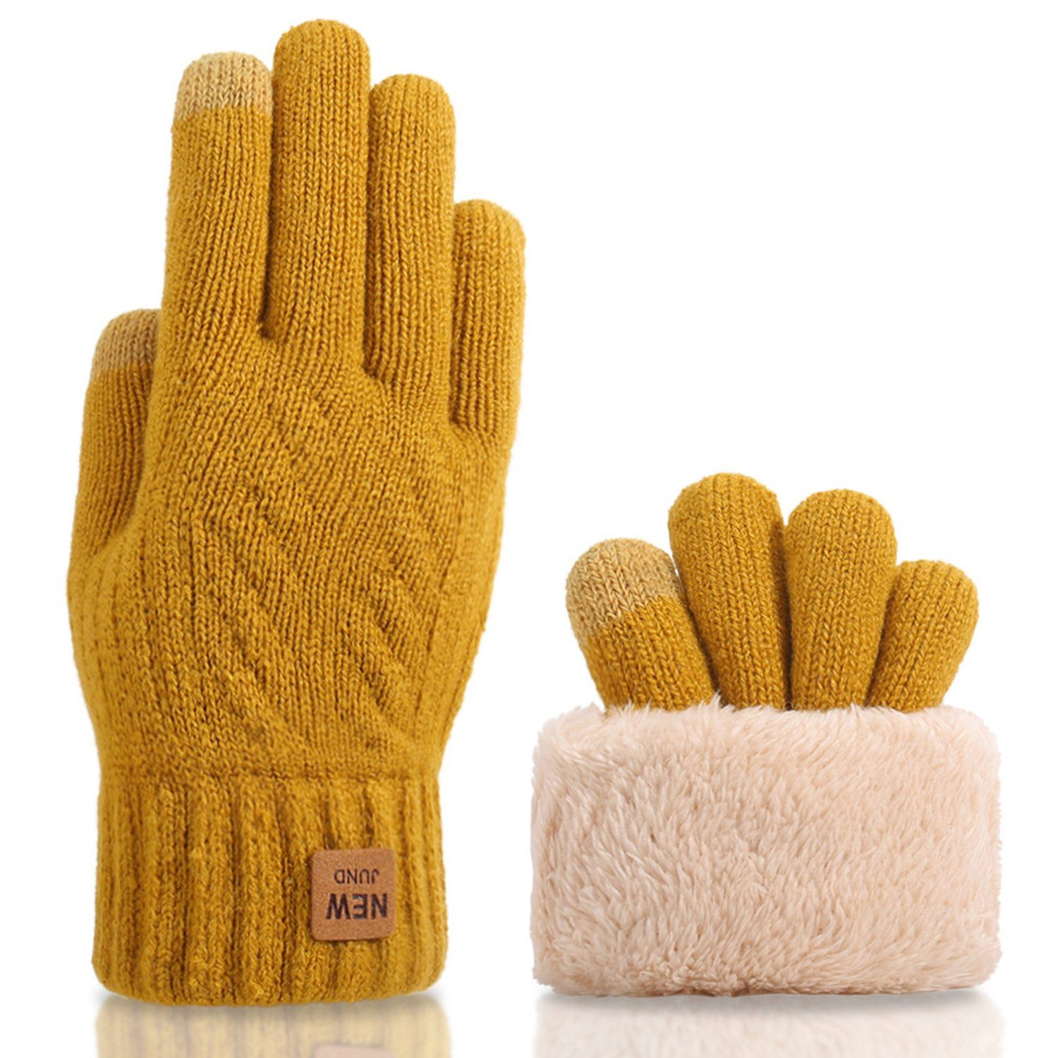 MAGICSHE Fleecehandschuhe Warme Winterhandschuhe,Damen Thinsulate Strickhandschuhe Wollfutter Gelb | Fleecehandschuhe