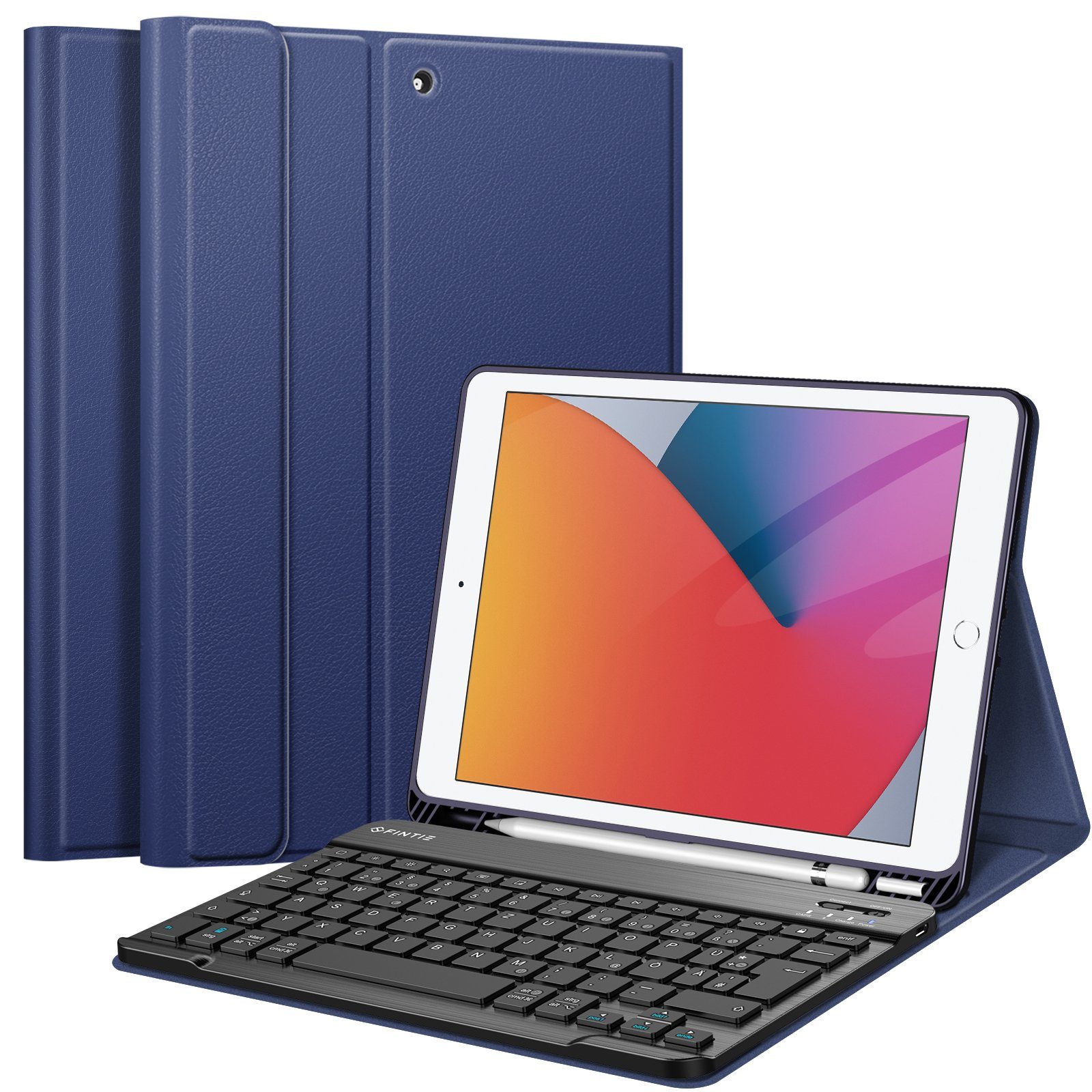 Fintie Tablet-Hülle mit Tastatur für iPad 10.2 Zoll(9/ 8/ 7 Generation - 2021/2020/2019), Soft TPU Case mit Pencil Halter, magnetisch Tastatur mit QWERTZ Layout