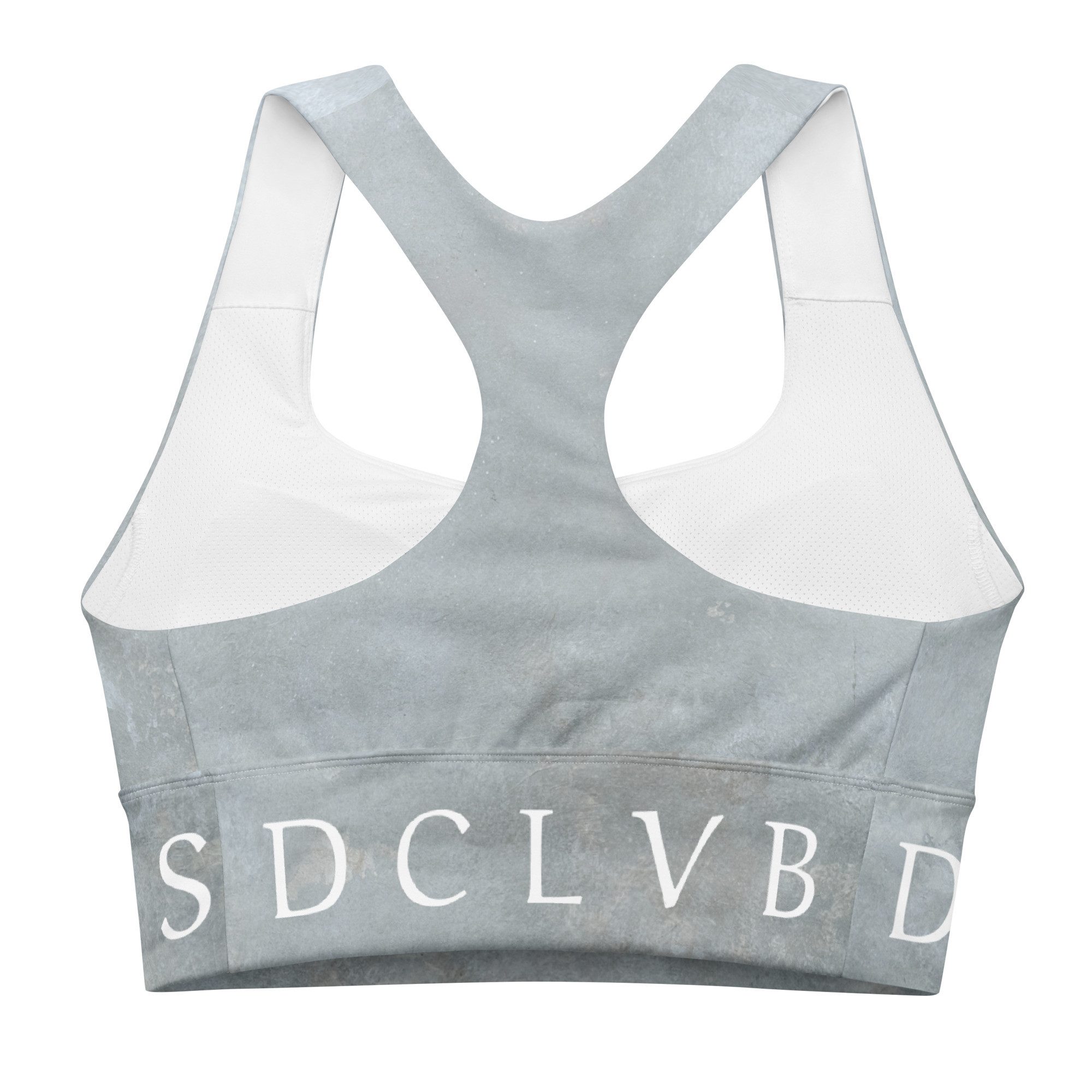 DECALVIBES Sport-BH Longline Sports Bra Pure Concrete Longline Design, starker Halt, herausnehmbare Pads, atmungsaktiv