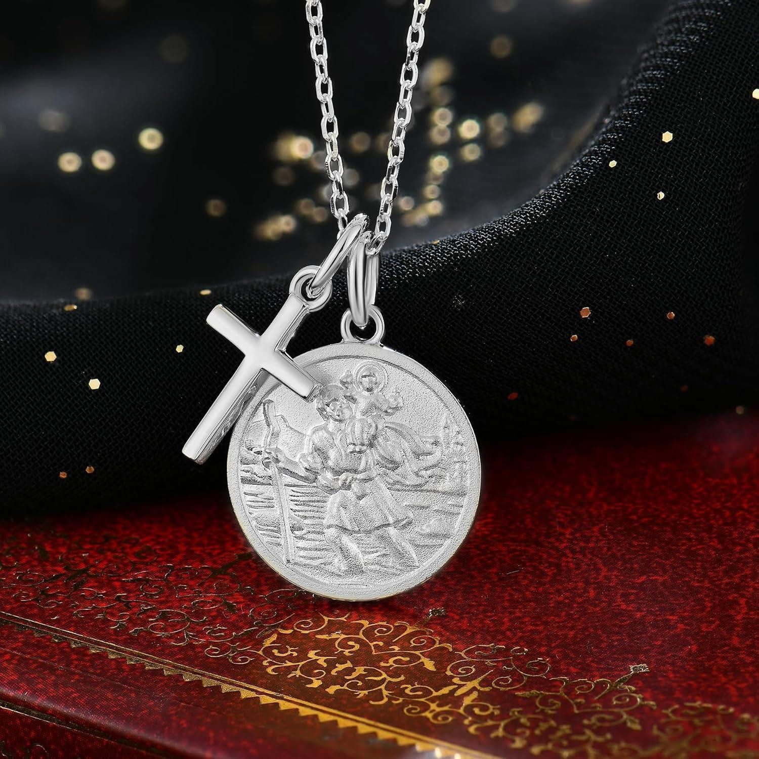 LuxusKollektion Kreuzkette Heiliger Christophorus Kette 925 Silber Religiöser Schmuck für Herren