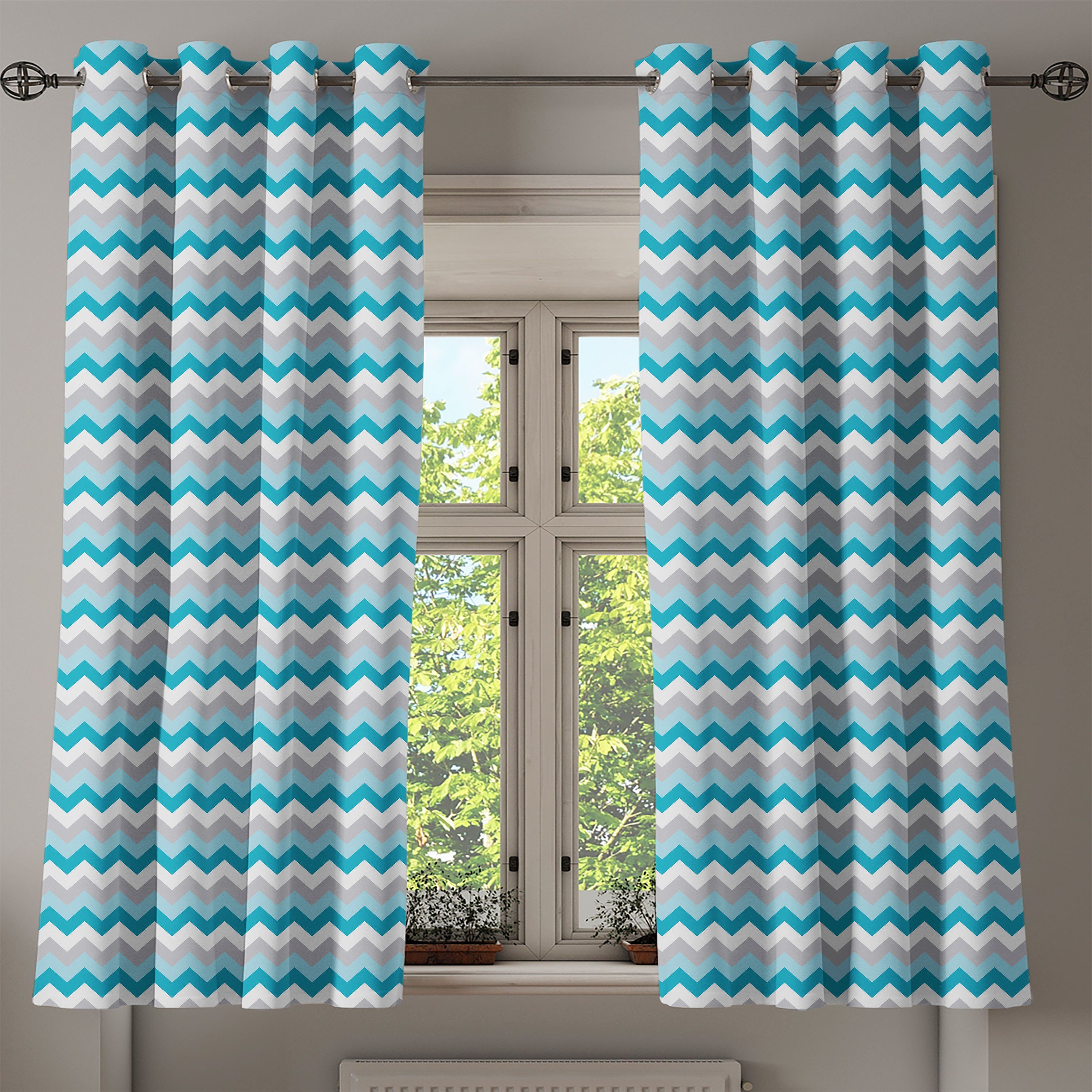 Gardine Dekorative 2-Panel-Fenstervorhänge für Design Wohnzimmer, Zick-Zack-Stamm Schlafzimmer Winkel Abakuhaus