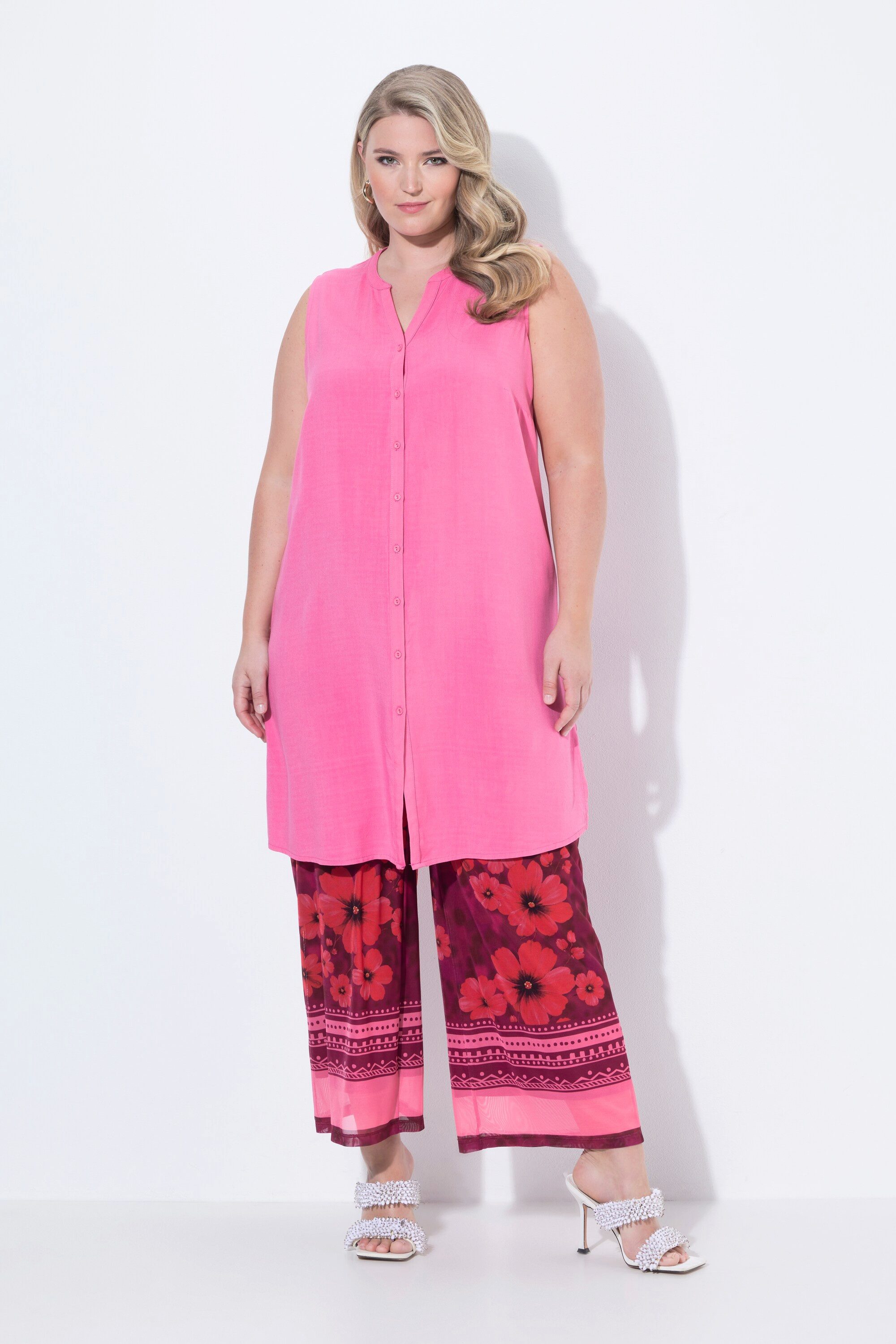 MIAMODA Longbluse Longbluse ärmellose A-Linie Tunika-Ausschnitt