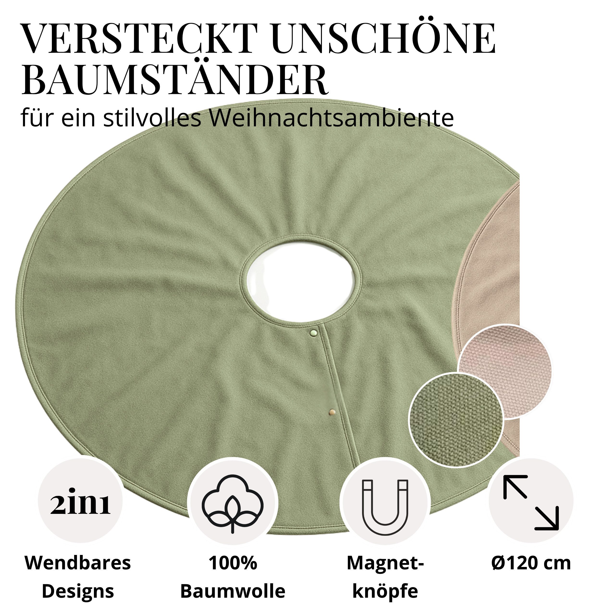 LIVLIG Weihnachtsbaumdecke Weihnachtsbaumteppich, Baumteppich, Christbaumständer Abdeckung, aus Baumwolle, für weniger Harz und Nadeln, Magnetverschluss, 2 Farben
