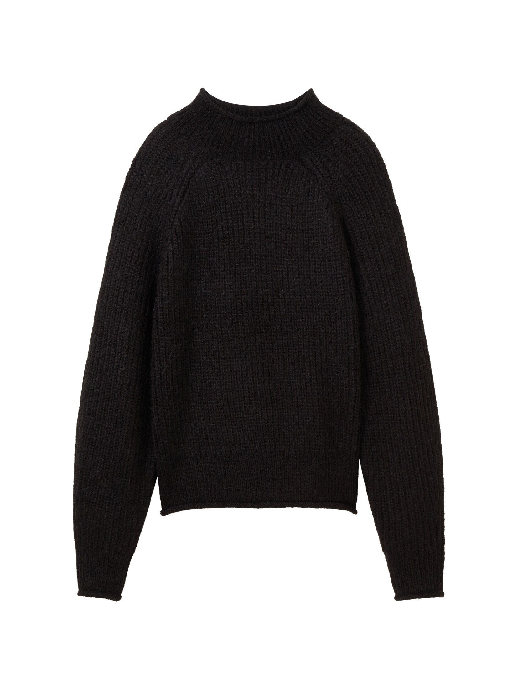 black Strickpullover mit TOM Denim deep TAILOR Stehkragen Strickpullover