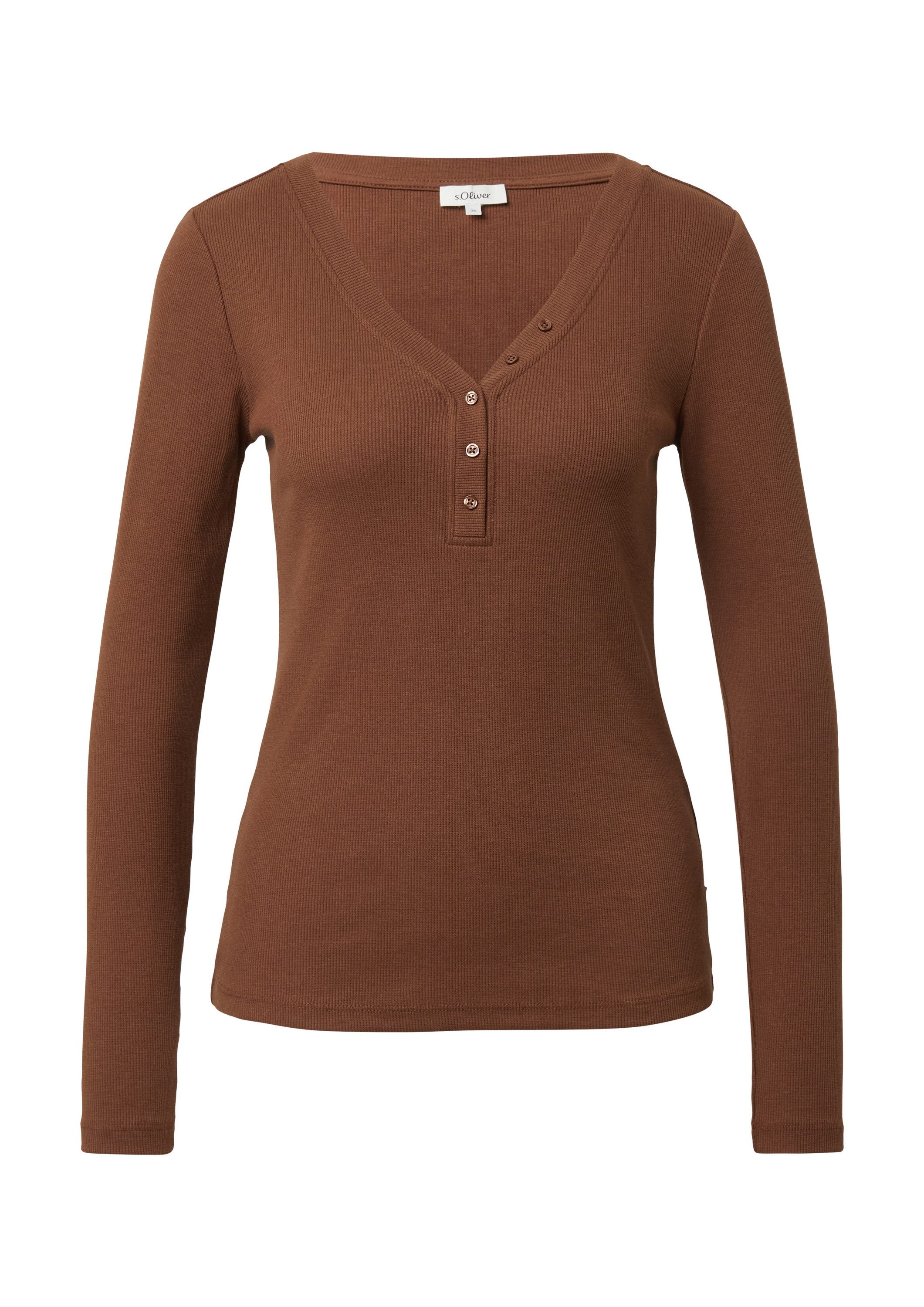 s.Oliver Langarmshirt T-Shirt Geripptes Longsleeve mit Henleyausschnitt günstig online kaufen