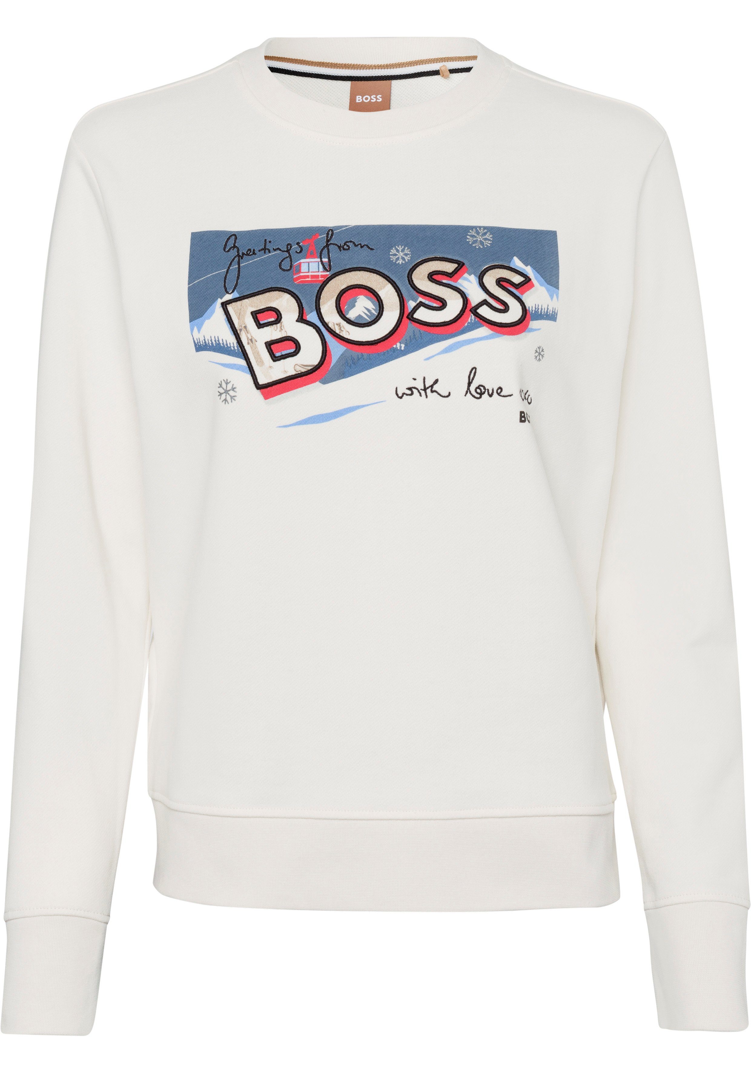 BOSS ORANGE Sweatshirt C_Elaboss_Motive (1-tlg) mit Statement-Spruch auf der Brust Open White | Sweatshirts