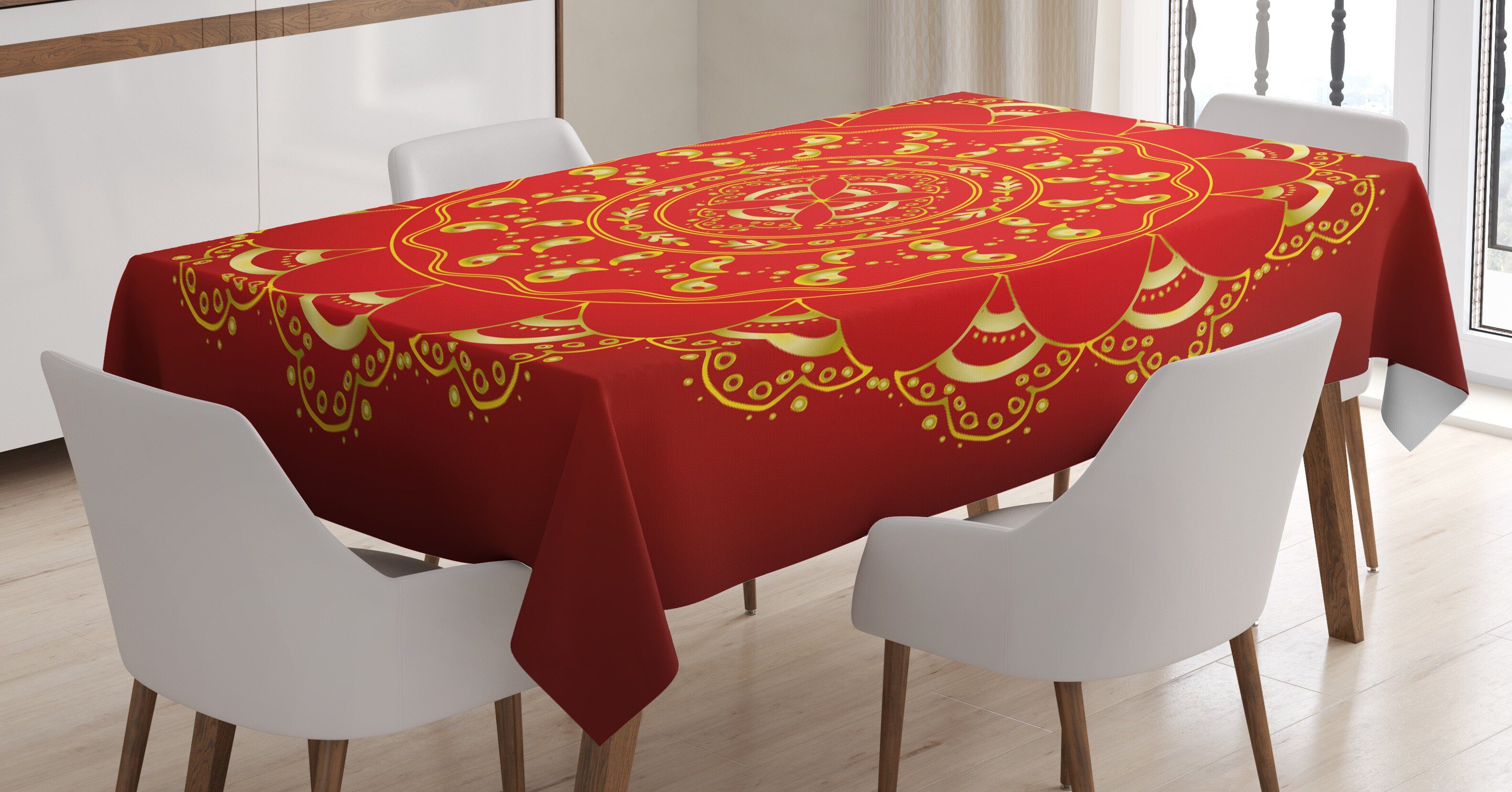 Abakuhaus Tischdecke Farbfest Waschbar Für den Außen Bereich geeignet Klare Farben, Red Mandala Aufwändige Kunst