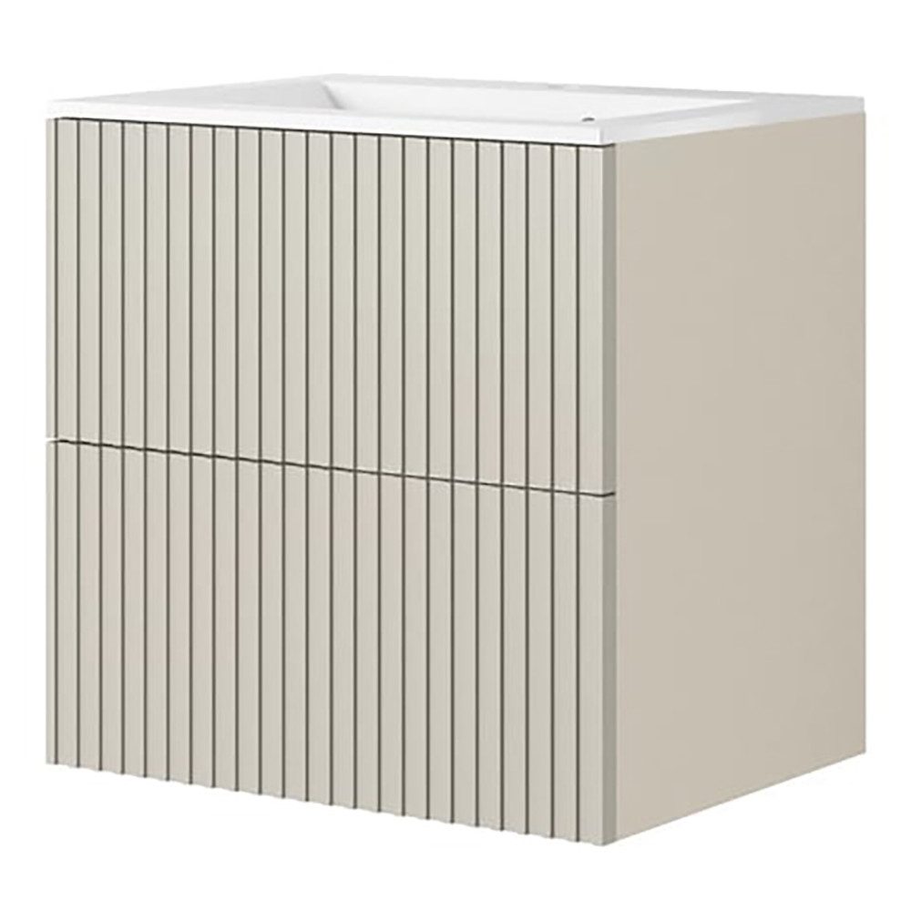 Lomadox Waschtisch NAVASOTA-141, 60 cm breit, kaschmir, Einbauwaschbecken, 2 Schubladen, gerillte Front