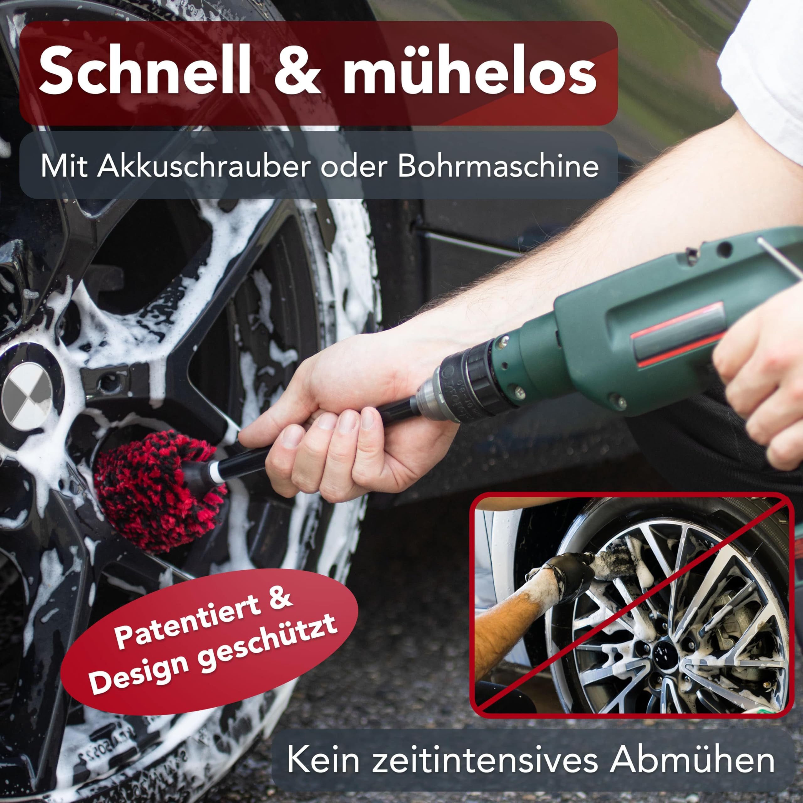 Laakfeld rim brush for cordless screwdrivers (fast & effortless cleaning), (top results with gentle & durable brush attachment for cordless screwdrivers), rim brush for drill, simple & durable