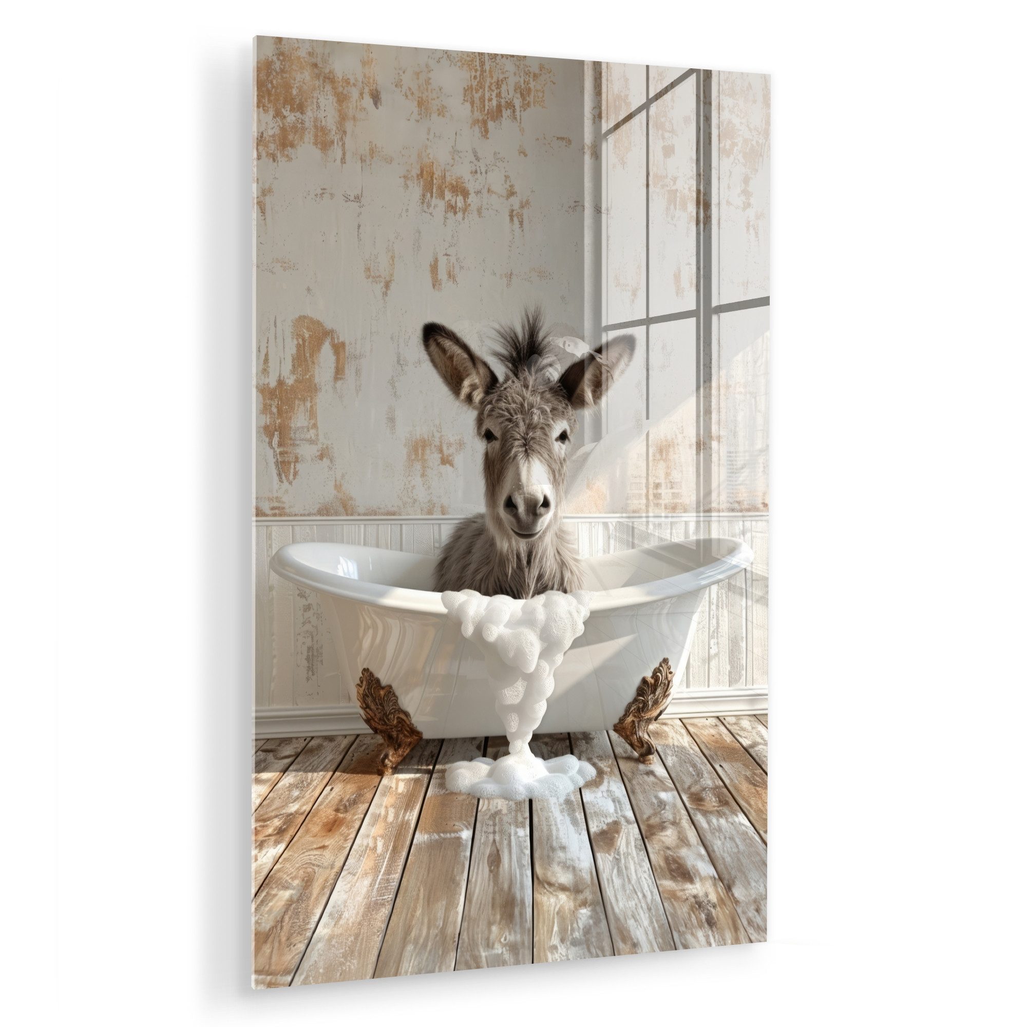 MuchoWow Acrylglasbild Esel - Tiere - Badewanne - Schaumstoff, Inkl. Aufhän günstig online kaufen