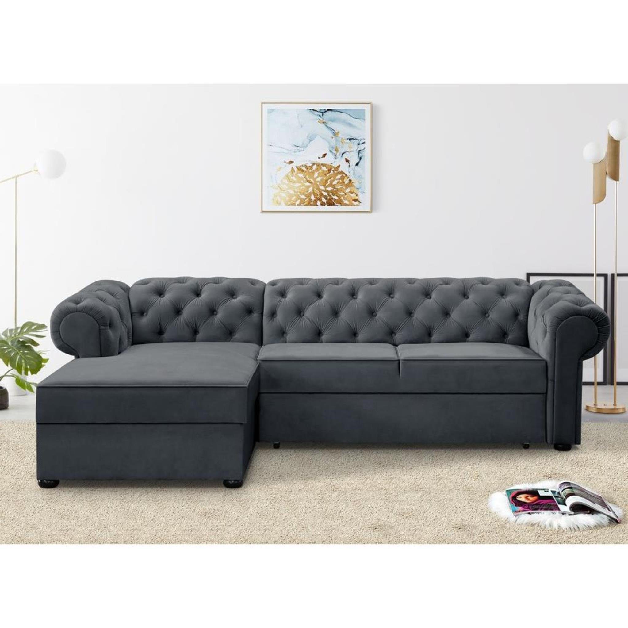 Bettkasten mit stilvoll Anthrazit (paros Corner Chester, aus Sofa Relaxfunktion, Velours, Polsterecke mit 06) Beautysofa