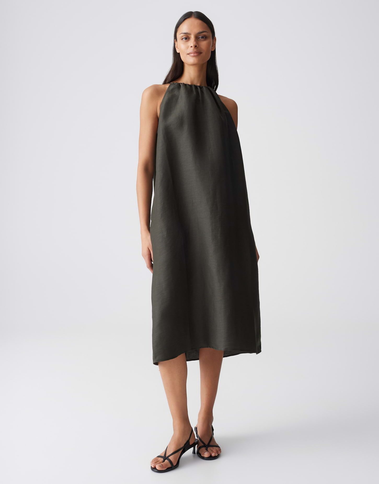 OPUS Trägerkleid WIDALA LINEN mit Leinenstruktur Schmale Träger und Kordel für leichte Sommerlooks