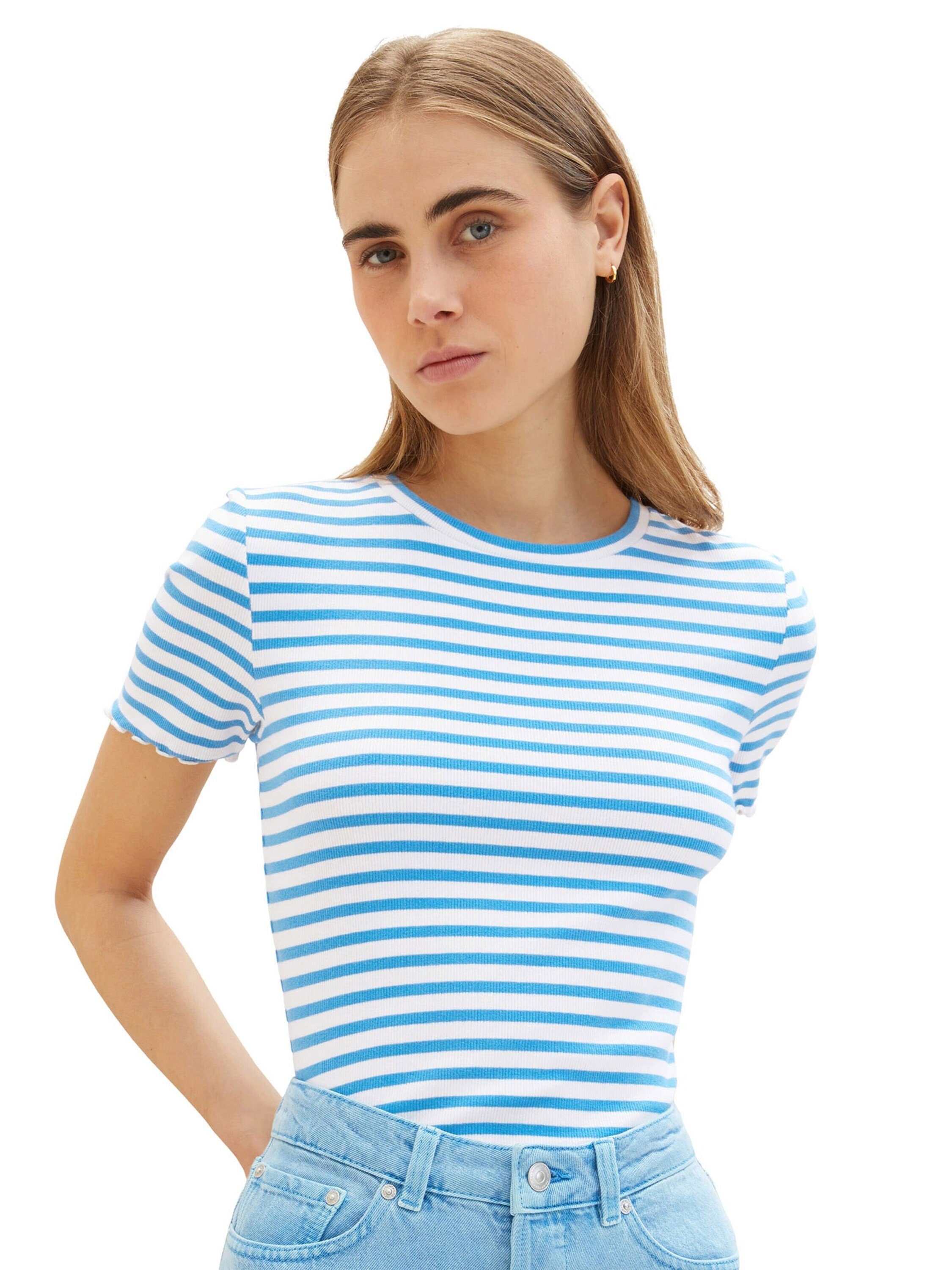 blue Weiteres stripe Detail (1-tlg) white mid TAILOR TOM Denim T-Shirt