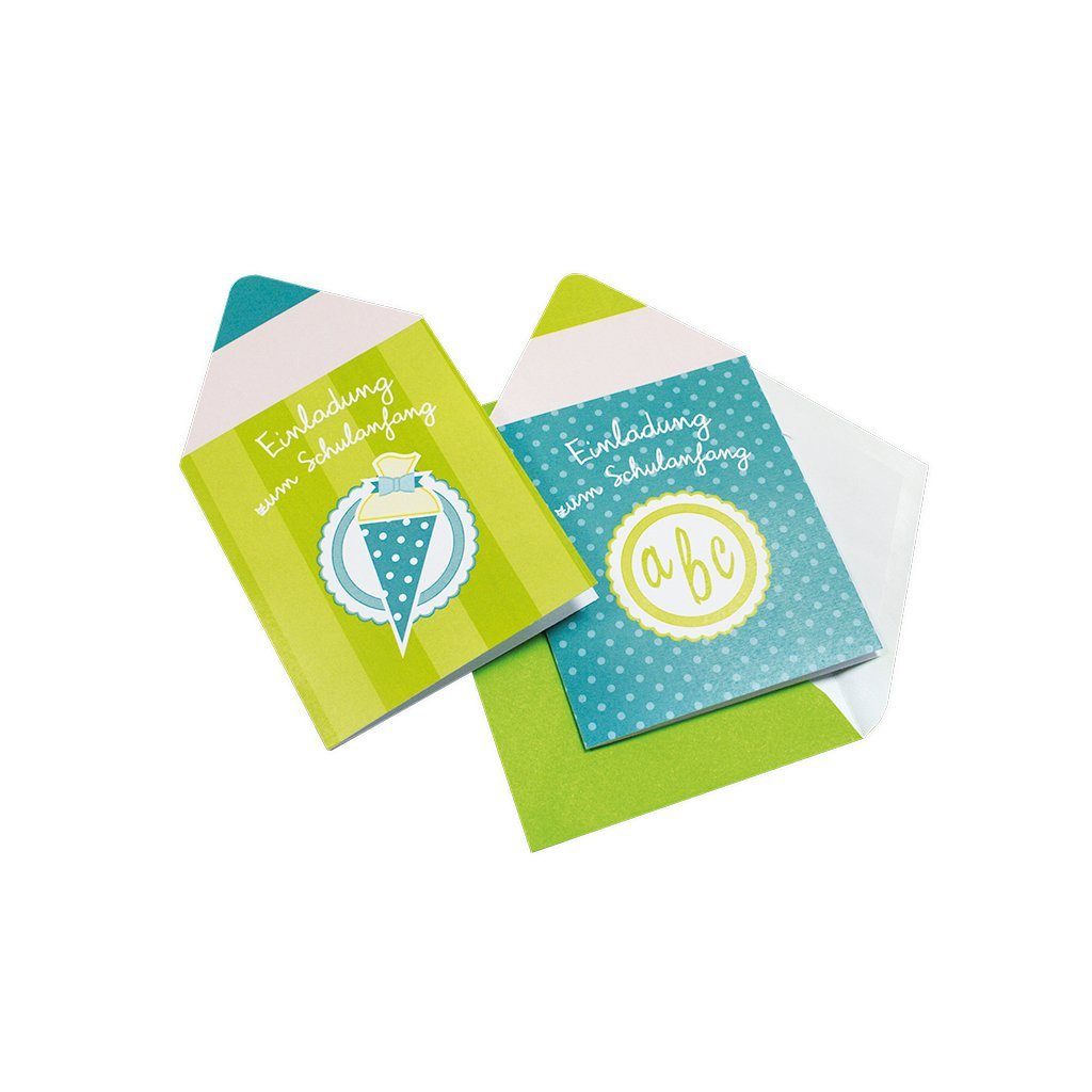 Roth Ideen Grußkarten Einladungskarte 5 Stück Schulanfang Stift türkis grün in Packung