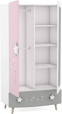 habeig Kleiderschrank Kleiderschrank Himmelssterne #441 rosa/weiß Mädchen Kinderzimmer