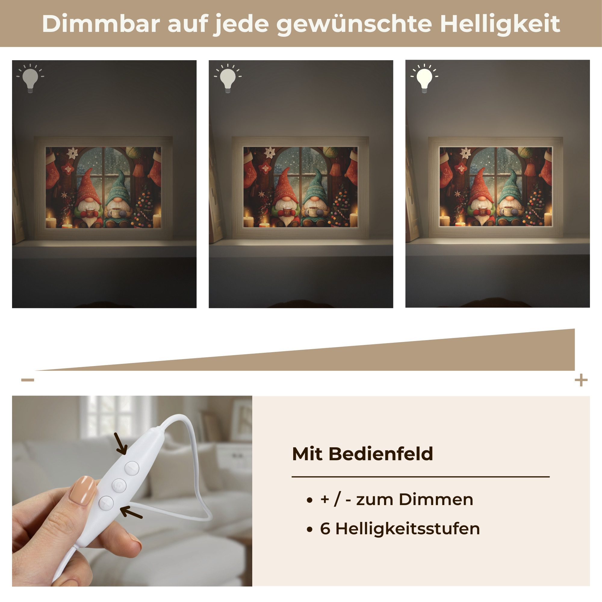 OnlyWow Wandleuchte Lightbox Wichtel - Weihnachten - Fenster - Farbenfroh, Dimmbar, Farbwechsel, LED, Warmweiß, Kaltweiß, Neutralweiß Einstellbar, Wandlampe Inn – Bild 3 von 5