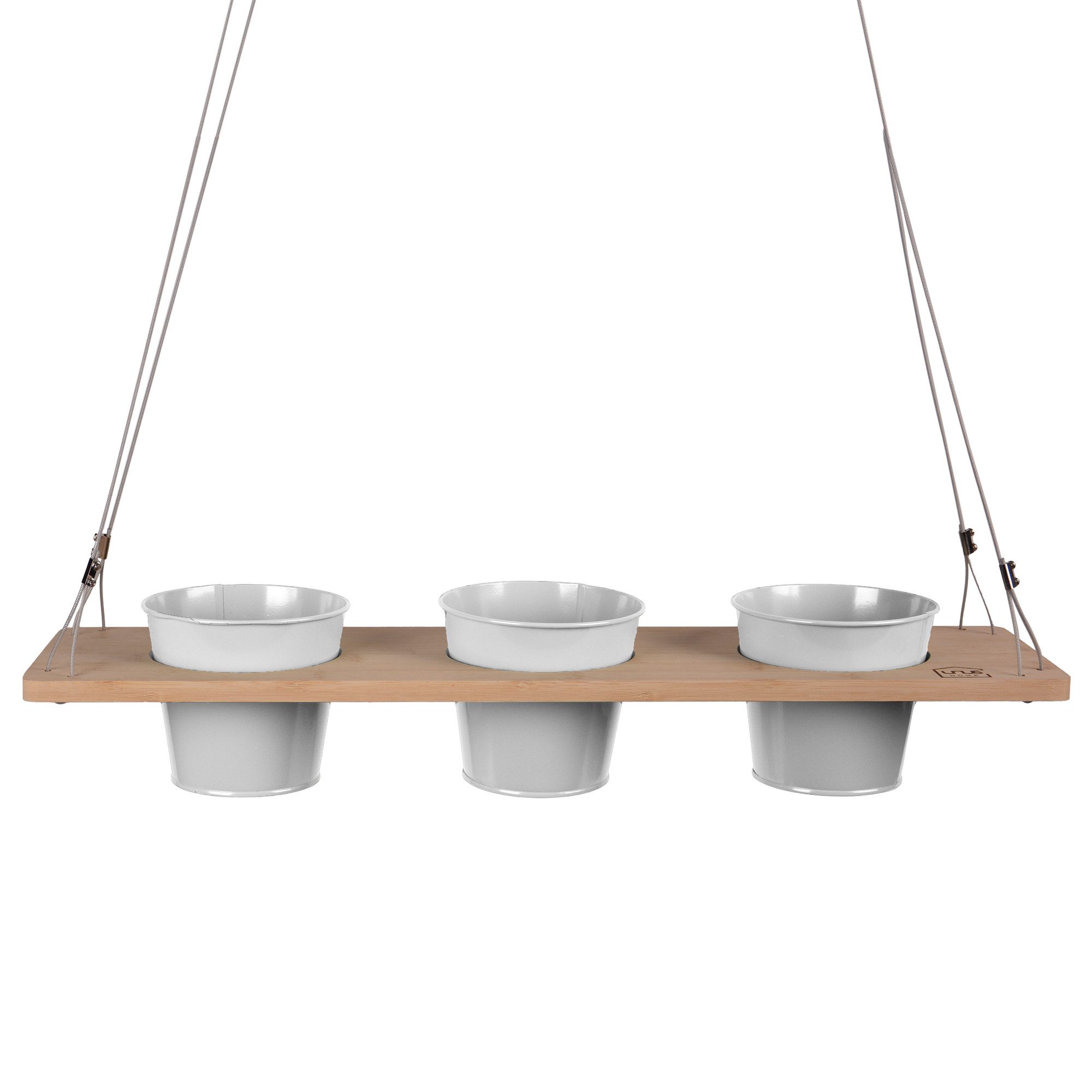 UNUS HOME Blumenkasten Kräuterbar, Pflanzenregal (60cm, weiß), Stabile Drahtseilaufhängung, hängende Kräutertöpfe