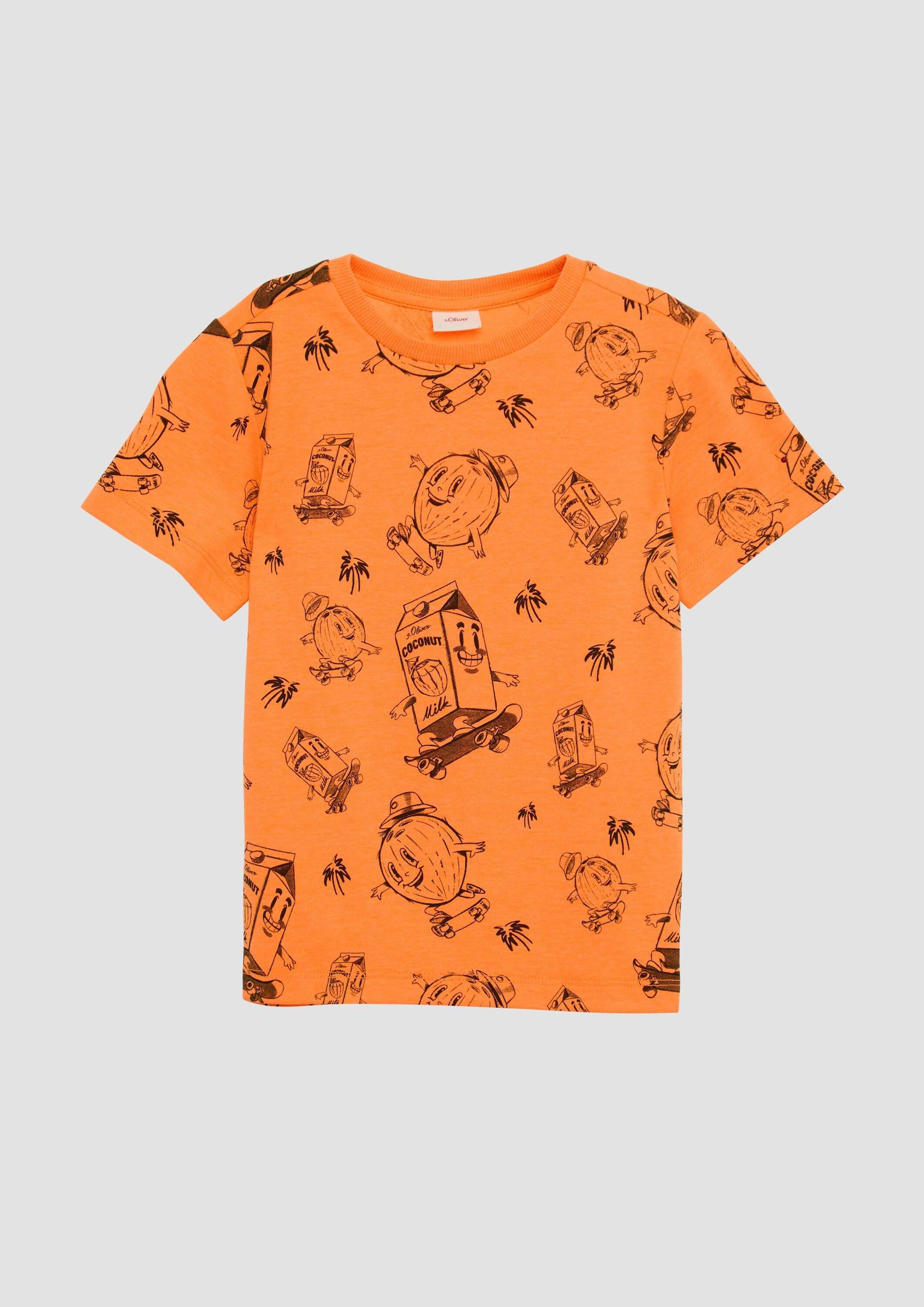 s.Oliver Kurzarmshirt T-Shirt T-Shirt aus Baumwolle mit All-over-Print