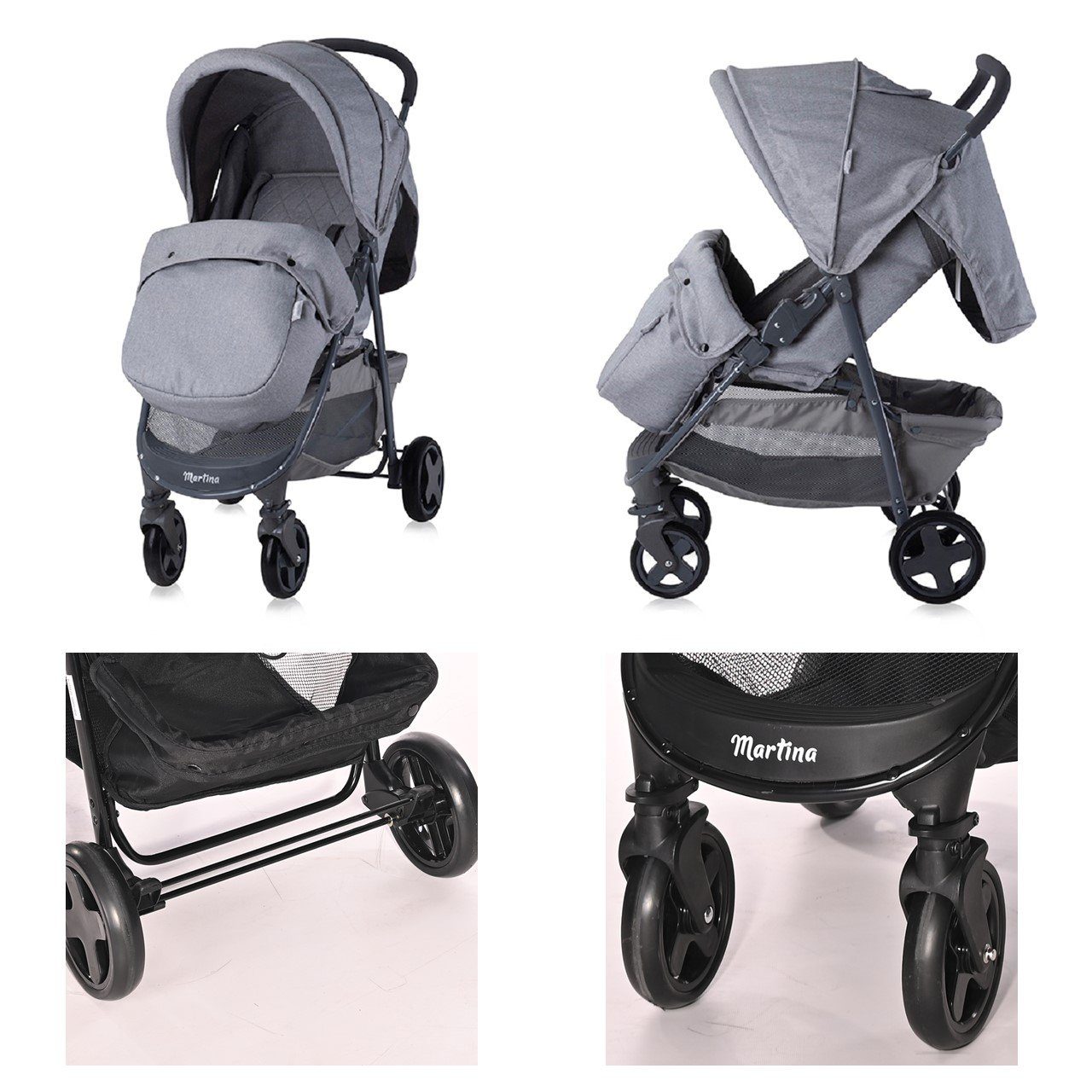 Lorelli Kinder-Buggy hellgrau abnehmbar, Martina, Sonnendach Kinderwagen Frontbügel Buggy Fußabdeckung