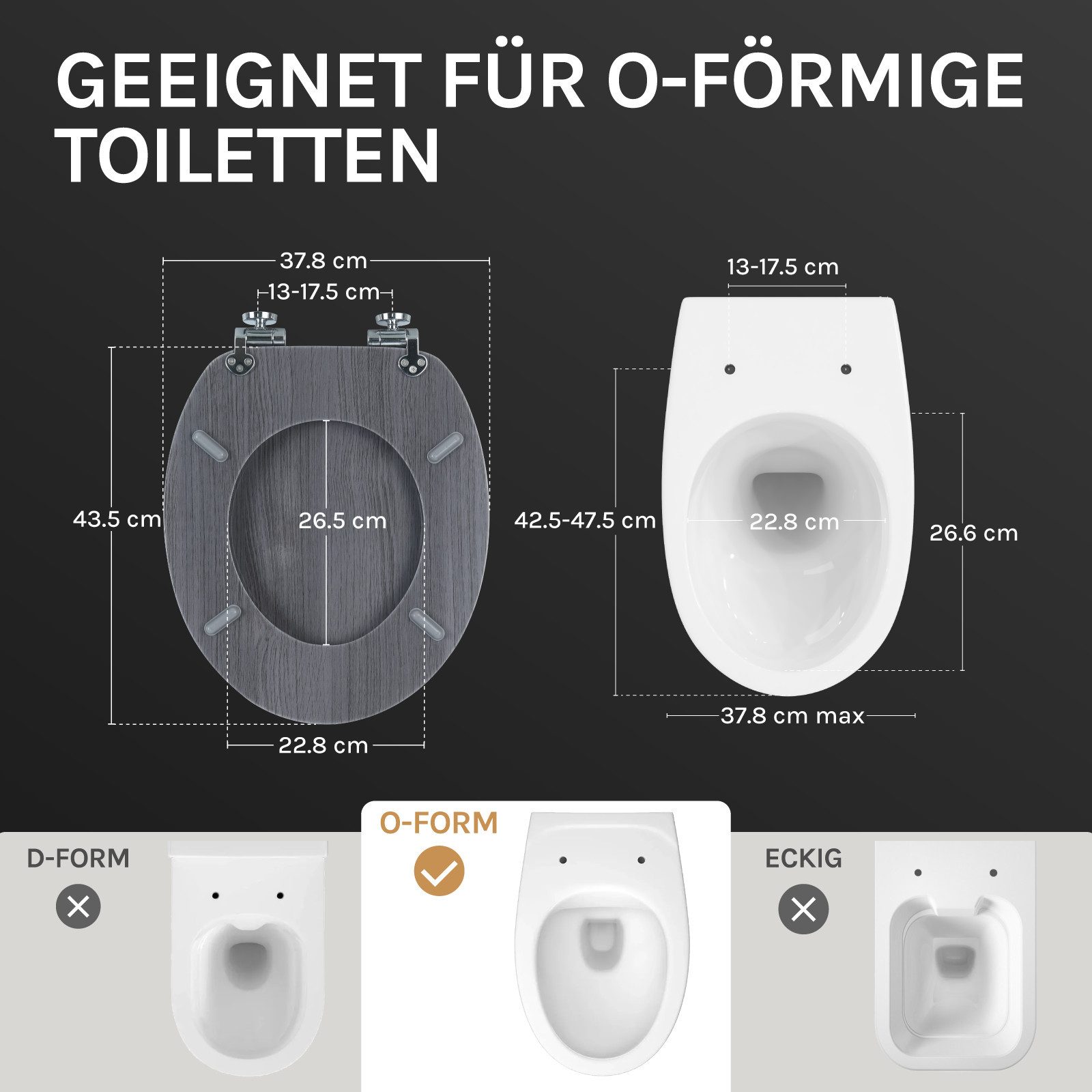 Woltu WC-Sitz (1-St), Toilettensitz mit Absenkautomatik, MDF Holzkern