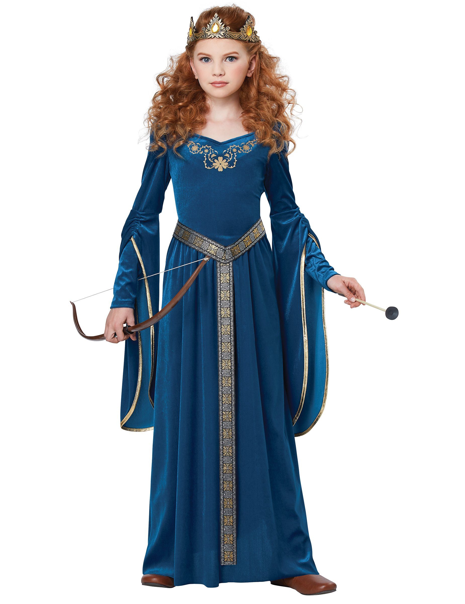JADEO Kostüm Elegante Mittelalter-Prinzessin Mädchenkostüm blau-goldfarben