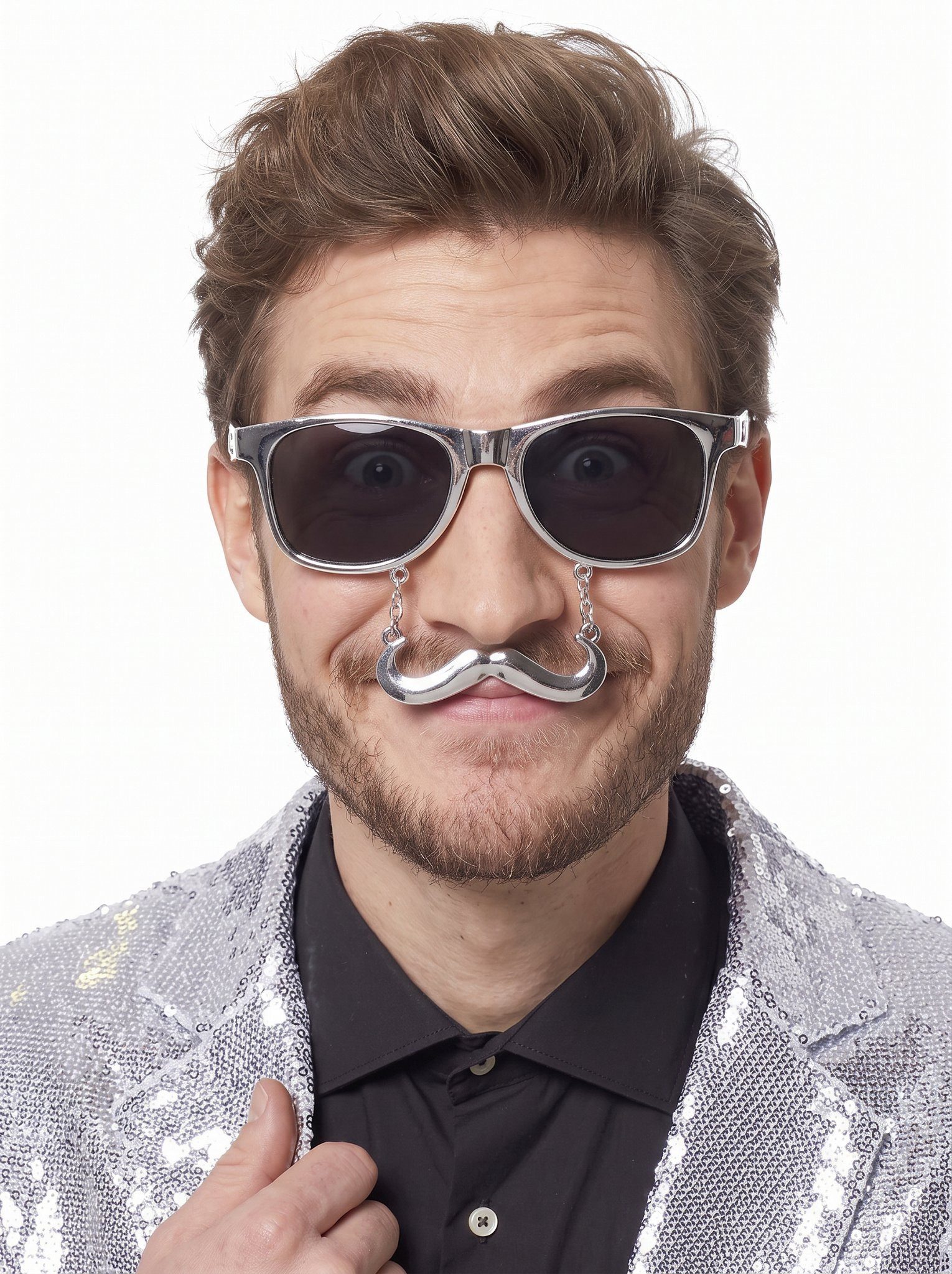 Sun Staches Kostüm Classic Chrom Partybrille, Lustige Brille mit Bart