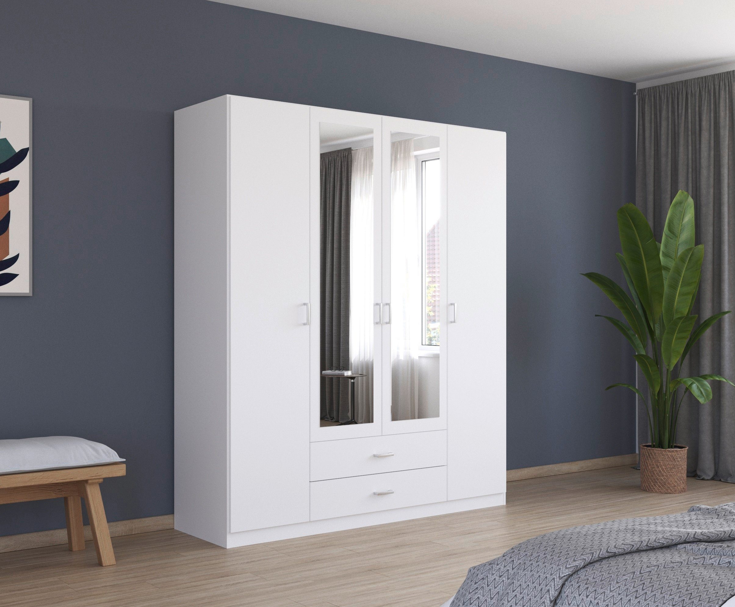 rauch Kleiderschrank Schrank Garderobe Ankleide GAMMA Breiten 91/136/181/226/271/315/360 cm (in 3 Ausstattungen BASIC/CLASSIC/PREMIUM (inkl. SOFT-CLOSE-Funktion) verschiedene Griff-Varianten, mit Spiegel TOPSELLER MADE IN GERMANY