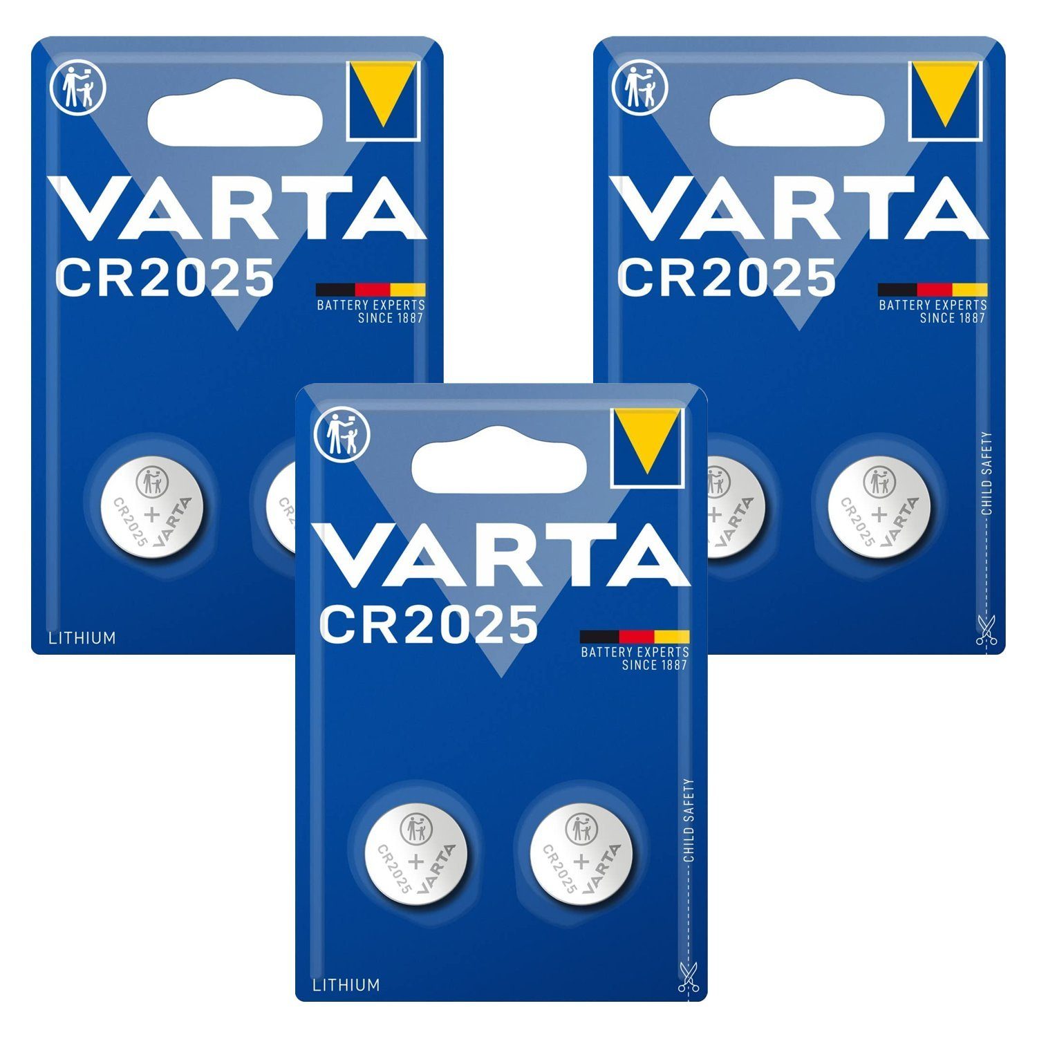 VARTA 3 x 2er Pack VARTA 6025 CR2025 Lithium 3V Knopfzellen Knopfzelle
