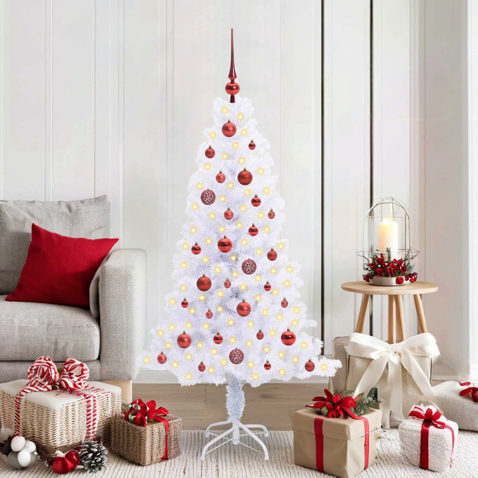 vidaXL Künstlicher Weihnachtsbaum Künstlicher Weihnachtsbaum Weiß 150 cm PVC und Stahl