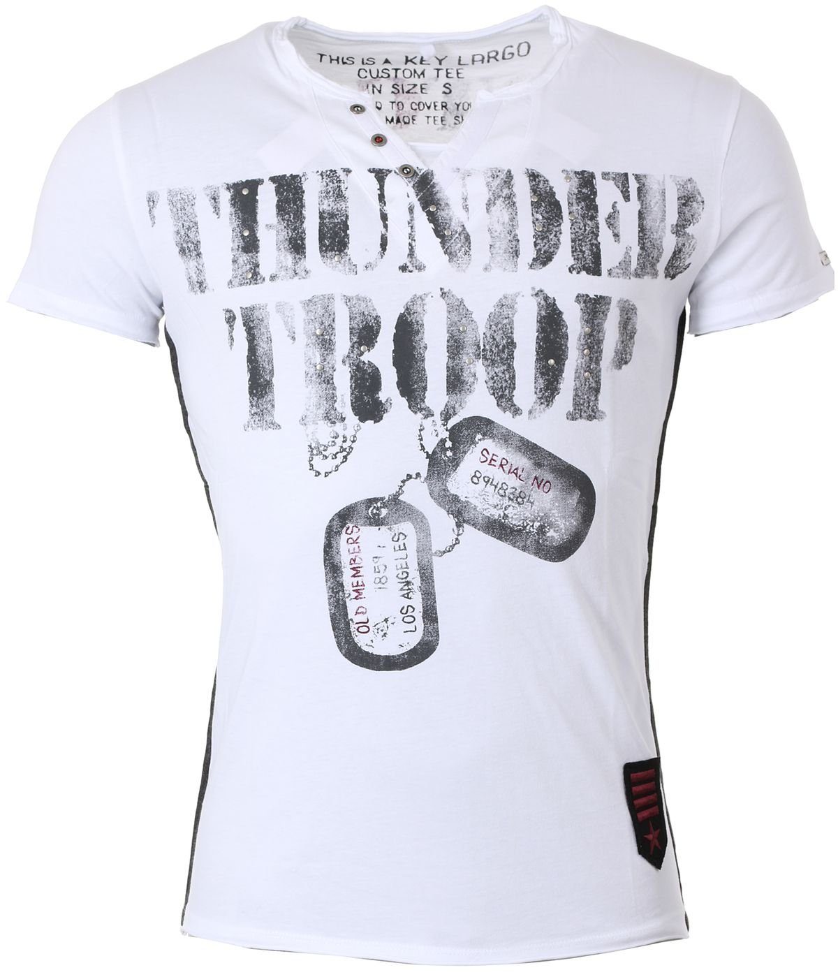 Key Largo T-Shirt für Herren Thunder Troop button Army Print Motiv vintage Look MT00114 V-Auschnitt bedruckt kurzarm slim fit