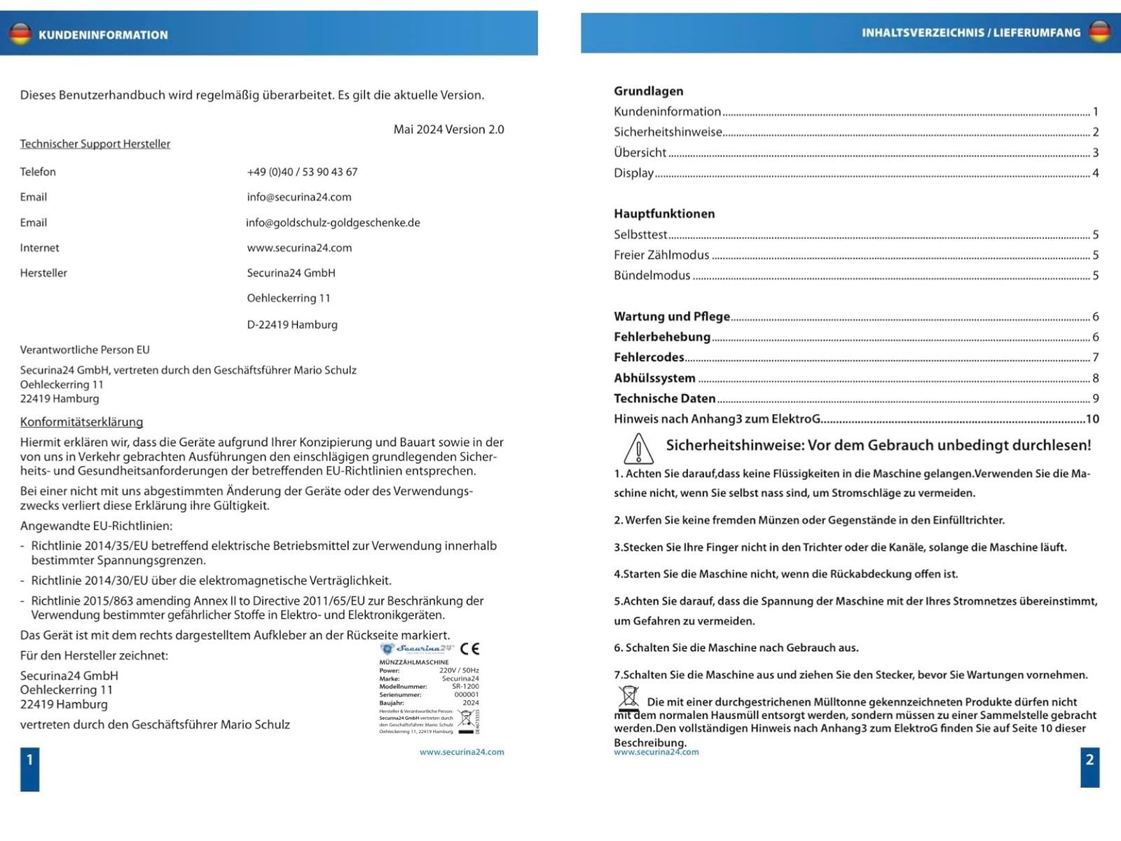 Securina24 Spardose SR-1200 LCD Münzzähler Münzzählmaschine – Bild 5 von 5