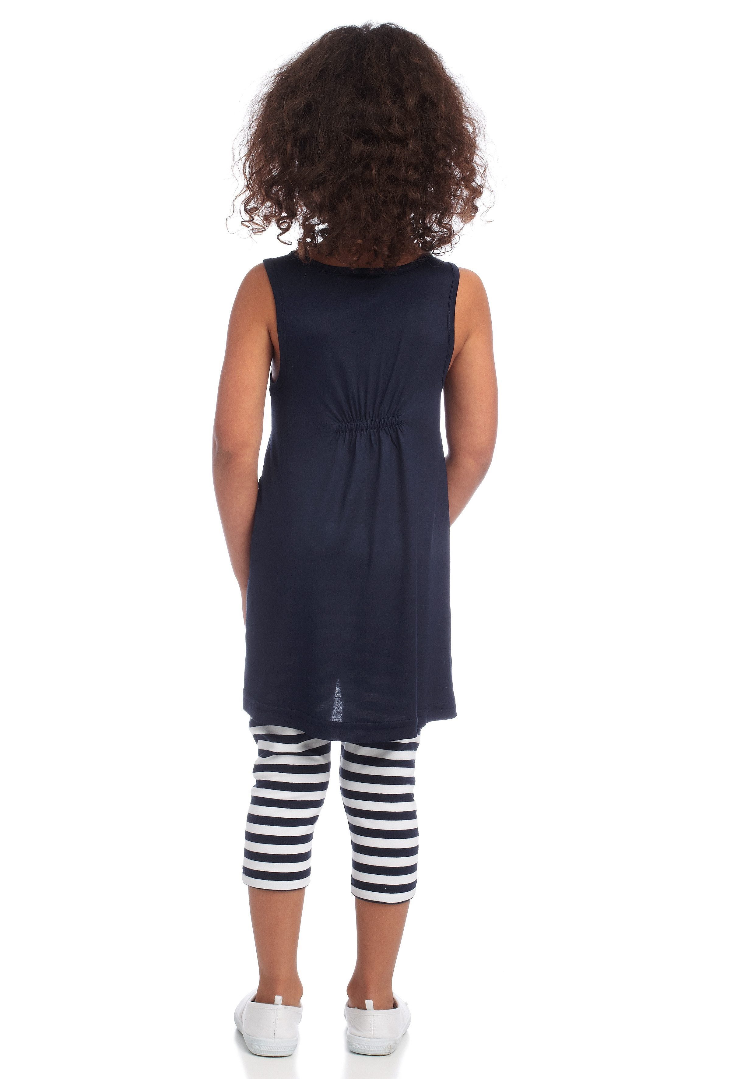KIDSWORLD Kleid, Capri 3-tlg) und Haarband (Set, geringelt marine-weiß & Haarband maritim Leggings