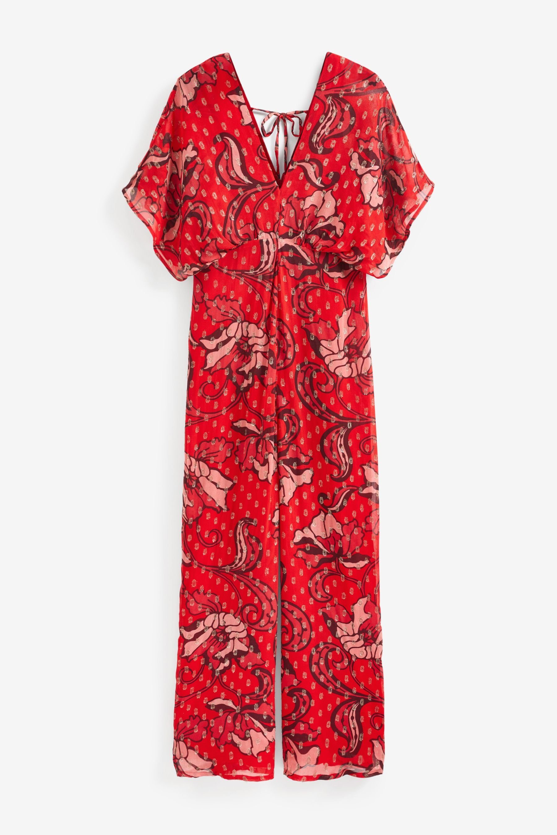 Next Jumpsuit Batwing-Jumpsuit mit weitem Beinschnitt (1-tlg) Red Floral Sparkle | Overalls