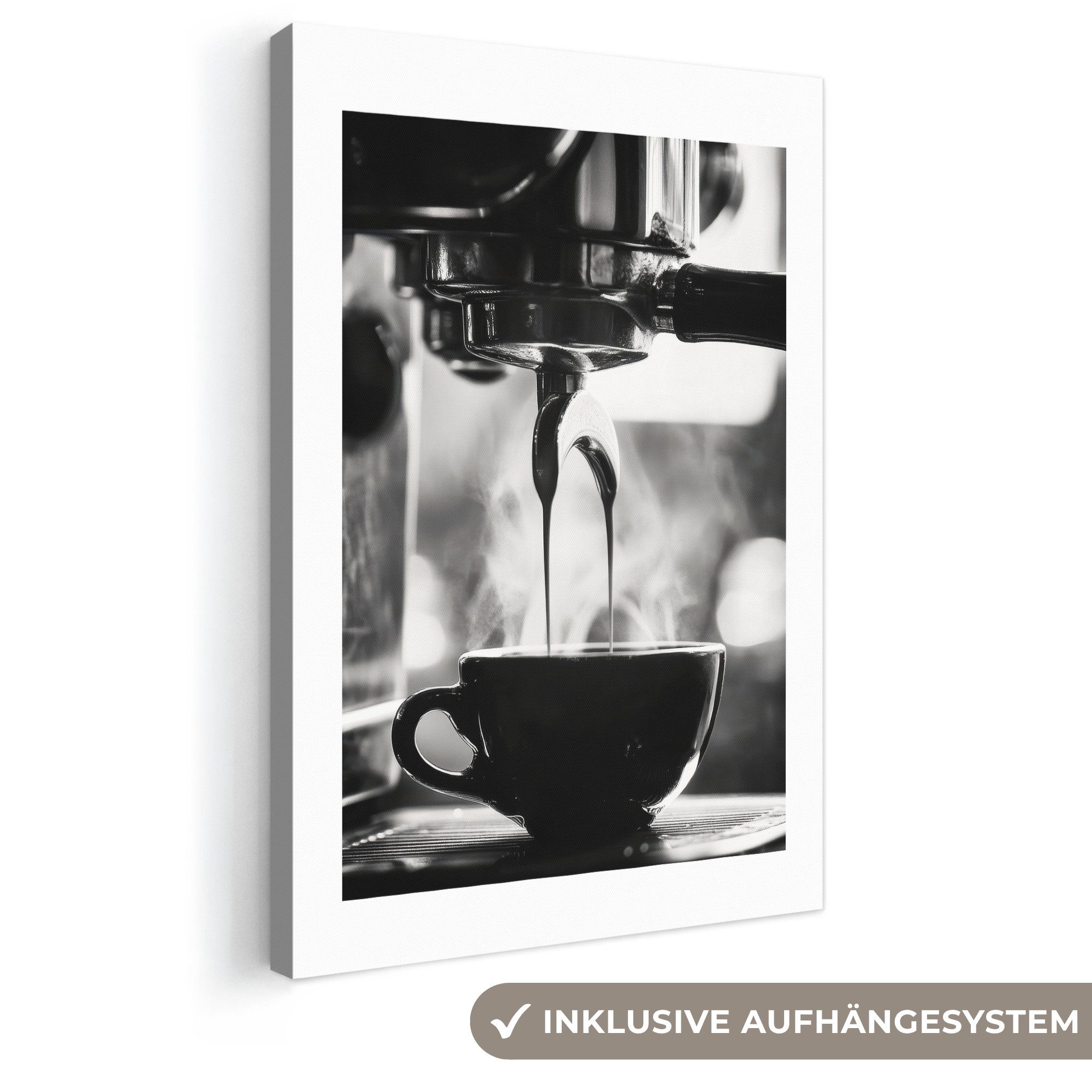 OneMillionCanvasses® Leinwandbild Kaffee - Espresso - Kaffeemaschine - Tasse - Küche, Fotodruck (1 St), Leinwand Canvas Wandbild, Wanddekoration 20x30 cm