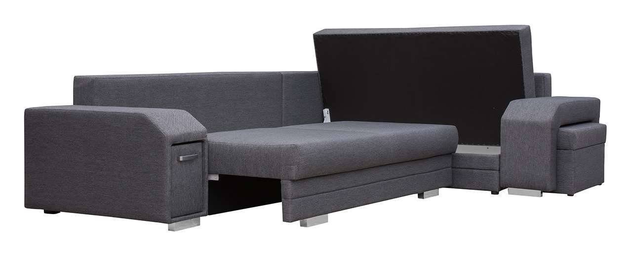 Ecksofa Hocker Schlaffunktion MÖBEL L-Form Sofa Dunkelgrau - Inari mit Minibar MKS ALVA, und Mit