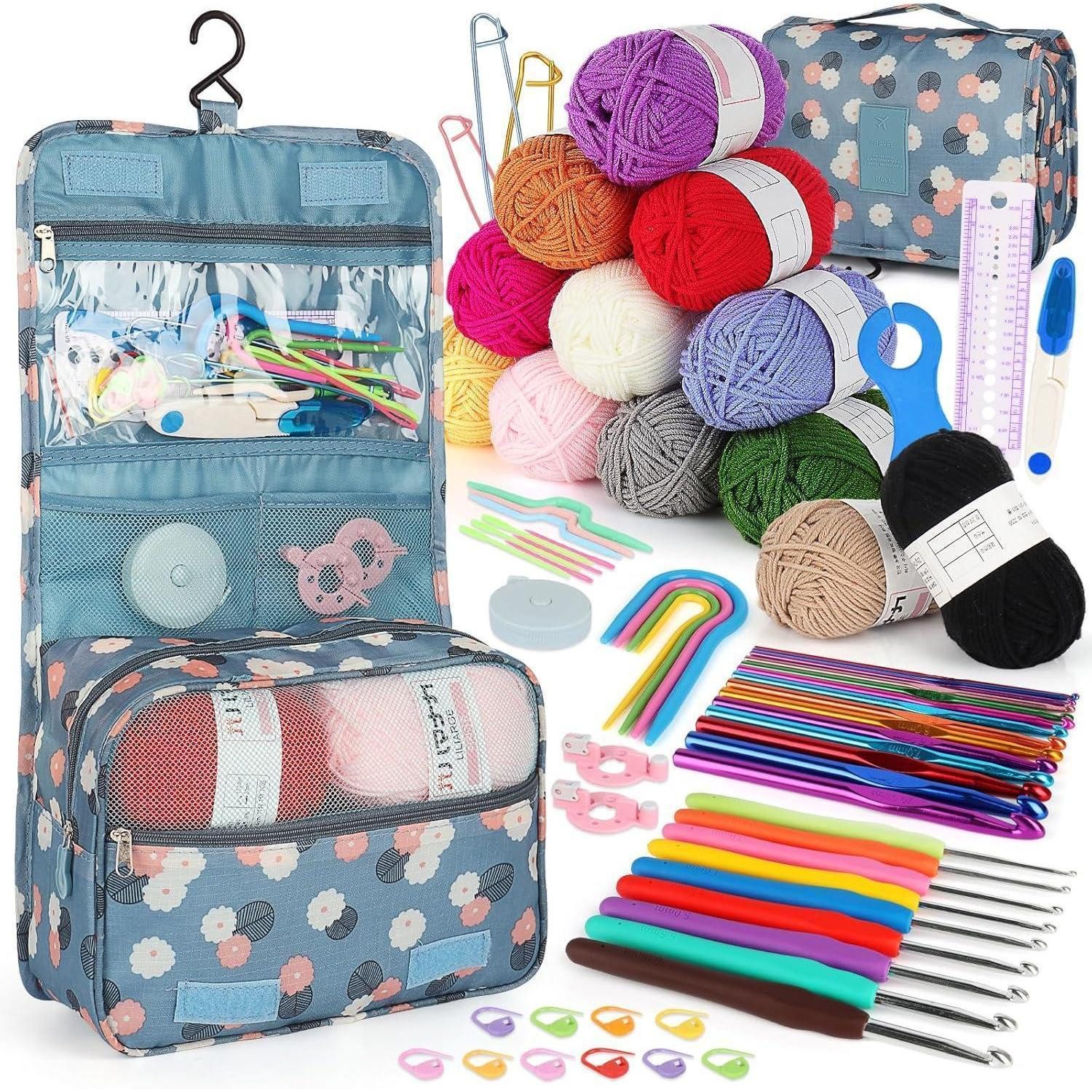LuxusKollektion Häkelnadeln Häkelnadel Set für Anfänger mit 12 Garn, Häkeltasche und Zubehör