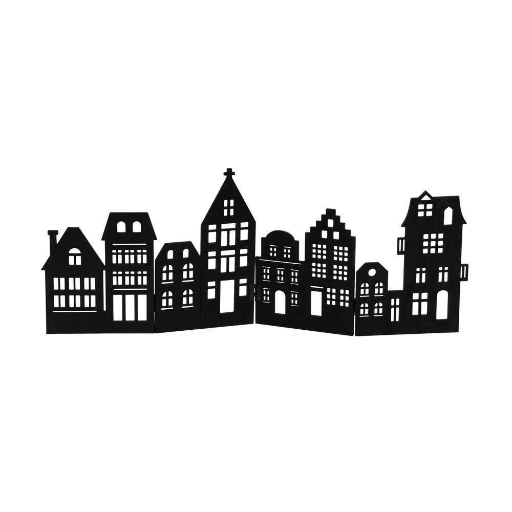 Dekoobjekt Dekoleiste CITYLIGHTS schwarz aus Holz Holzhäuser Silhouette H23cm
