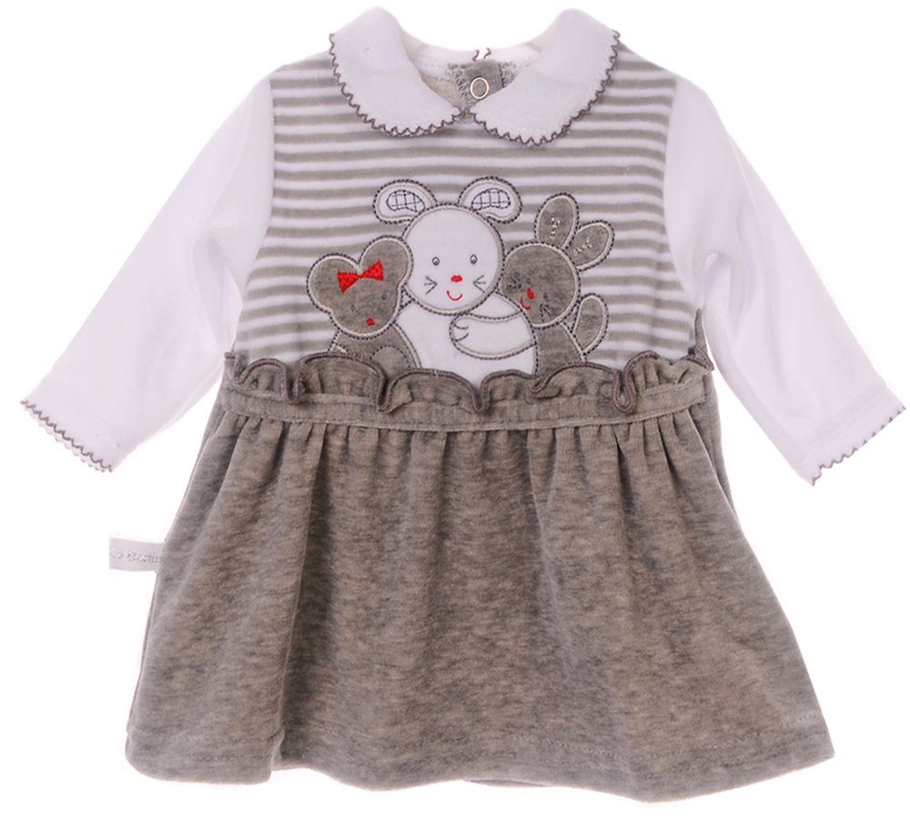 La Bortini Partykleid Babykleid Baby Kleid Kleidchen aus Velours Erstlingskleid in Grau