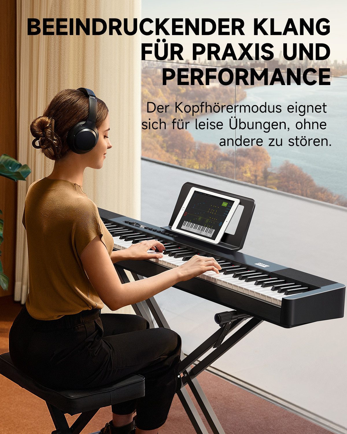 Donner Digitalpiano 88 Tasten Gewicht Digitalpiano mit Ständer, Sustain-Pedal DEP-20 Lite (Set, mit Ständer, Haltepedal, und Tastaturaufklebern), für Anfänger Tragbares E-Piano