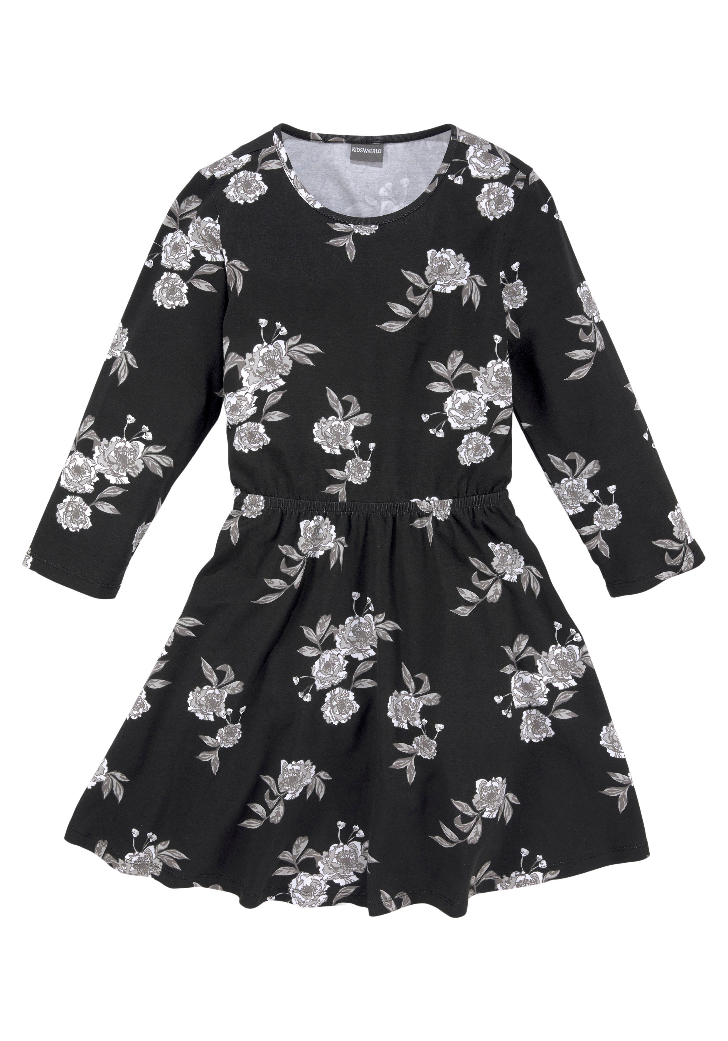 KIDSWORLD Skaterkleid 3/4 Arm, mit bedruckt, Kidsworld Blumen Mädchen für Skaterkleid