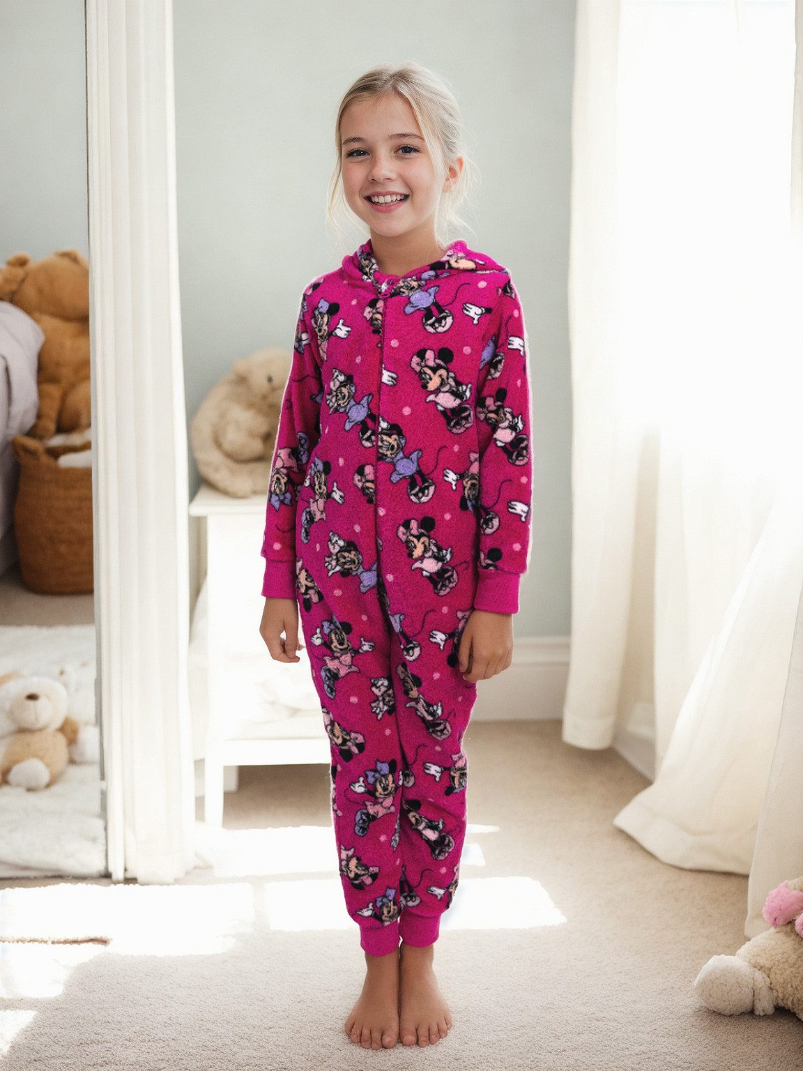 United Labels® Jumpsuit Disney Minnie Mouse Jumpsuit mit Kapuze Overall Pyjama Schlafanzug