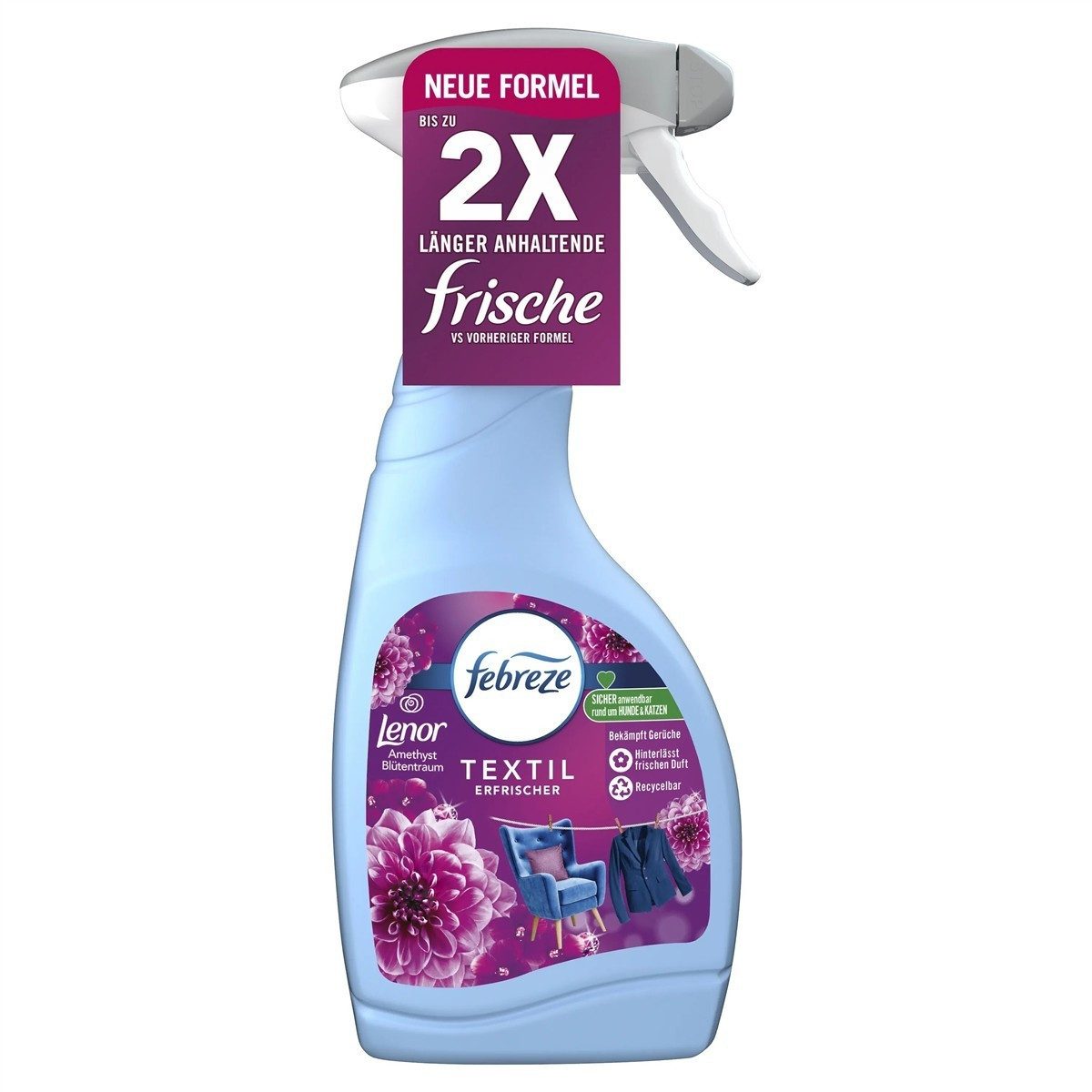 Febreze Wäscheparfüm 4x Febreze Textilerfrischer Lenor Amethyst Blütentraum je 500ml