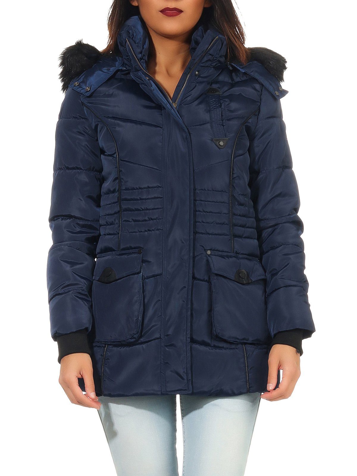 mit G-Boumir Navy Kapuze, abnehmbar Winterjacke abnehmbarer Norway Kunstfellbesatz Geographical leyoley by