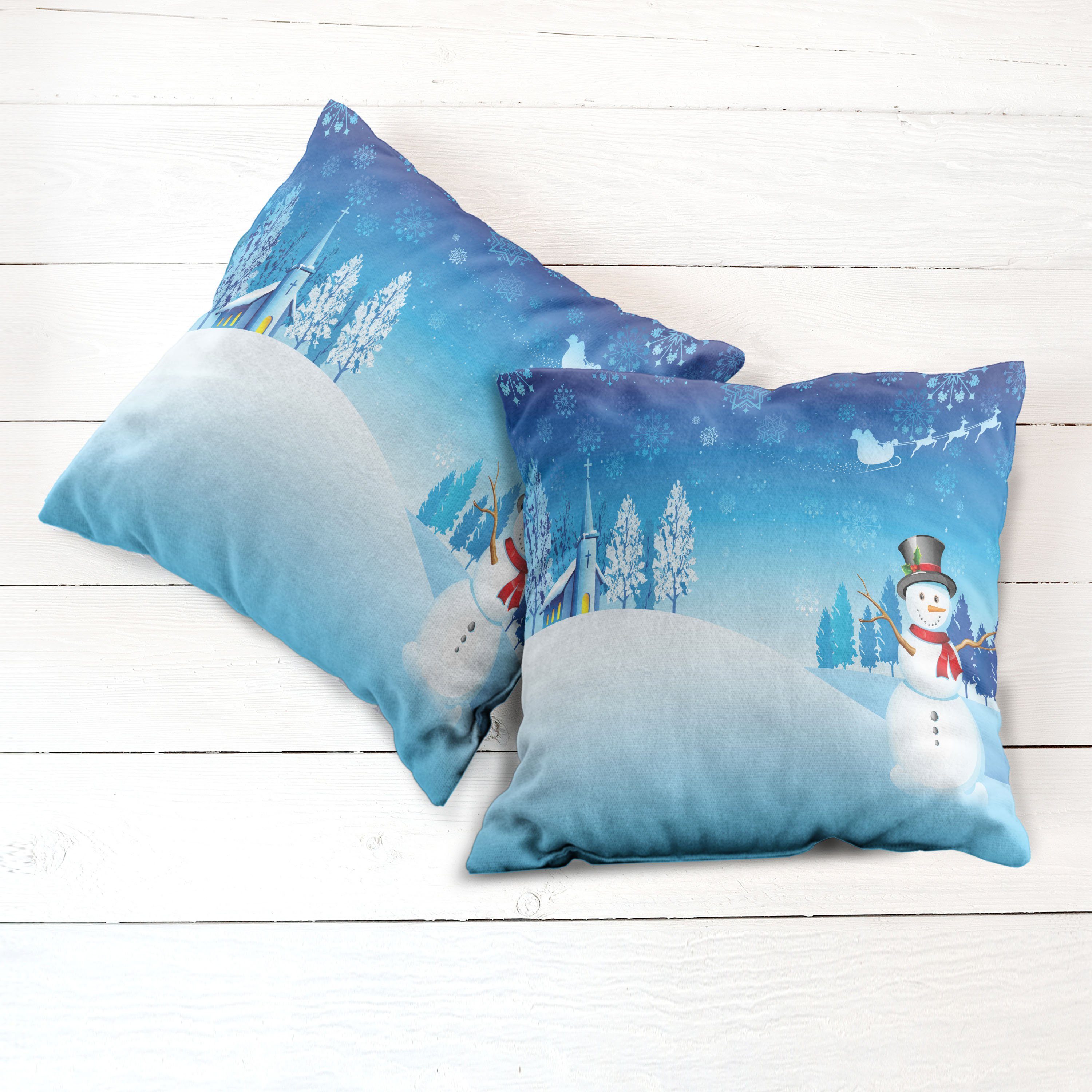 Weihnachten Digitaldruck, Kissenbezüge Abakuhaus (2 Accent Stück), Doppelseitiger Schneemann-Winter Modern Stars
