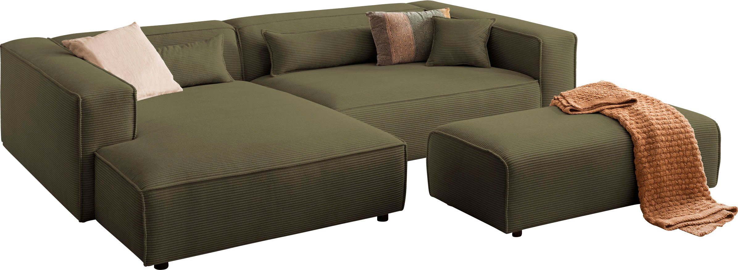 LeGer Home by Lena Gercke Ecksofa PIARA XXL Cord, L-Form, Schlaffunktion, Hocker stellbar zum Schlafsofa (Krokodilverbinder), tiefe Sitzfläche – Bild 2 von 5