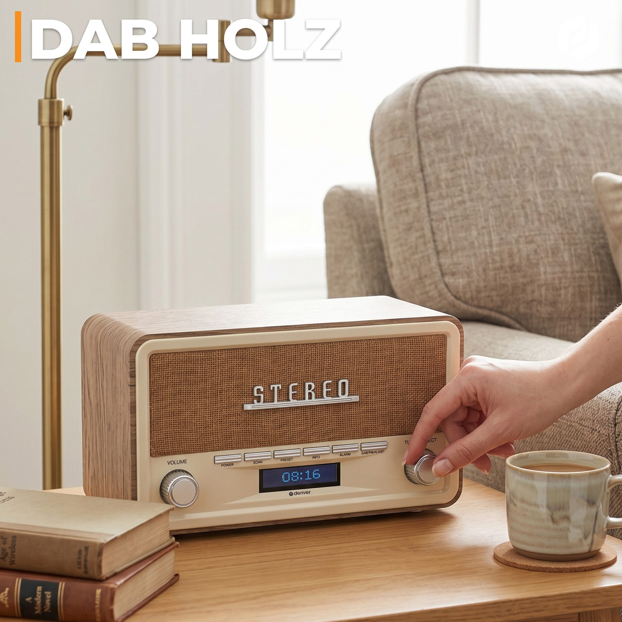 Denver DAB-18LW Digitalradio (DAB) (DAB+, FM (RDS), 4 W, Retro-Design, Bluetooth, DAB+/FM, LCD-Display, AUX-In, Teleskopantenne)