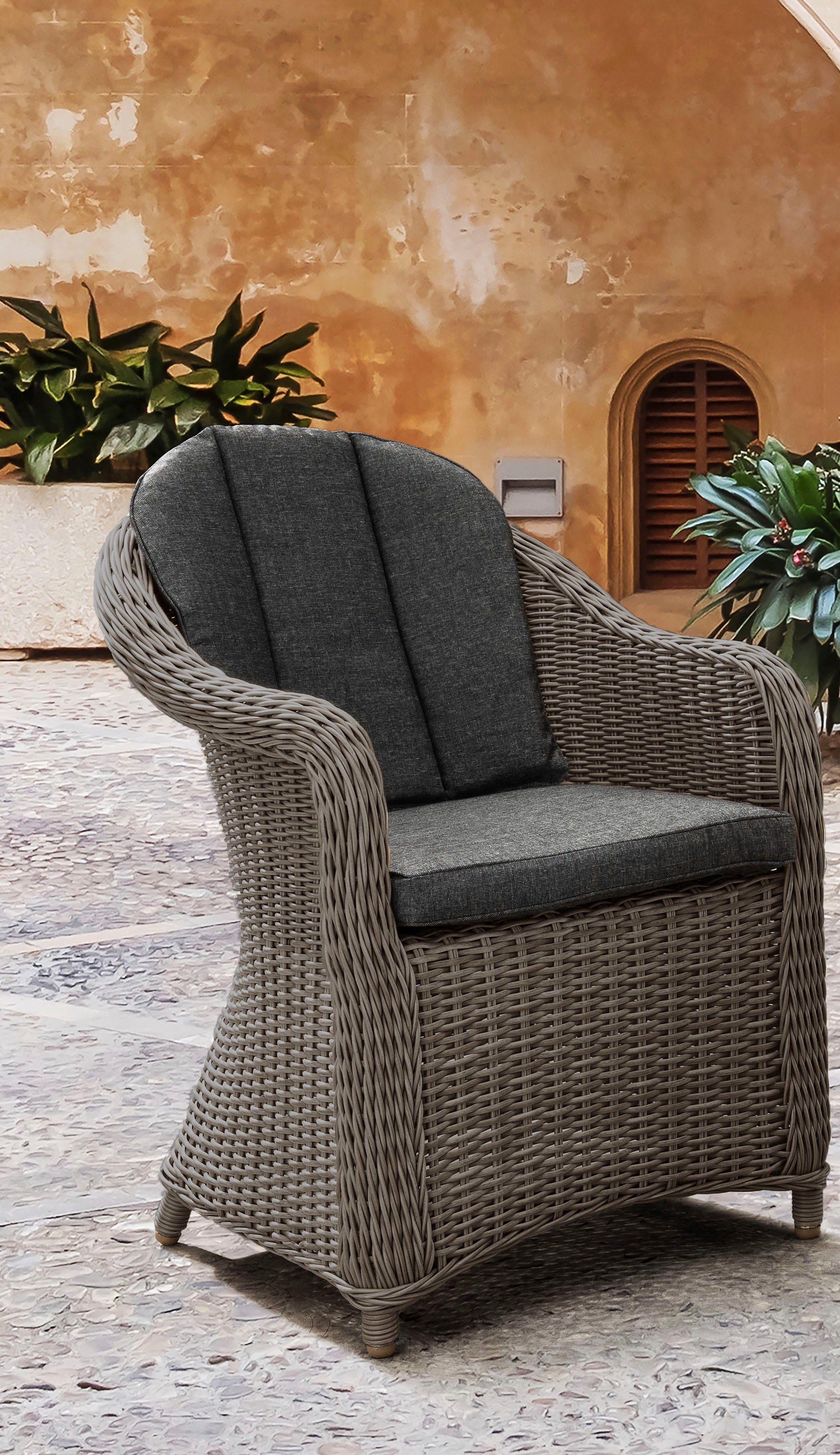 Destiny Balkonset MALAGA, (7-tlg., 2x Sessel, 1x Beistelltisch, inkl. Auflagen), Aluminium, Polyrattan